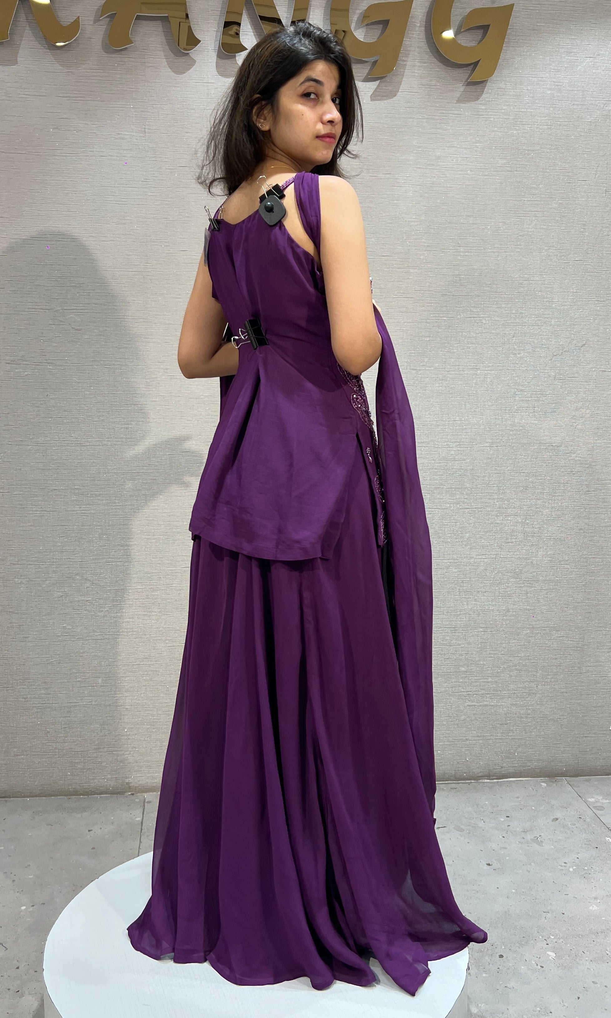 Purple Floral Embroidered Sharara set