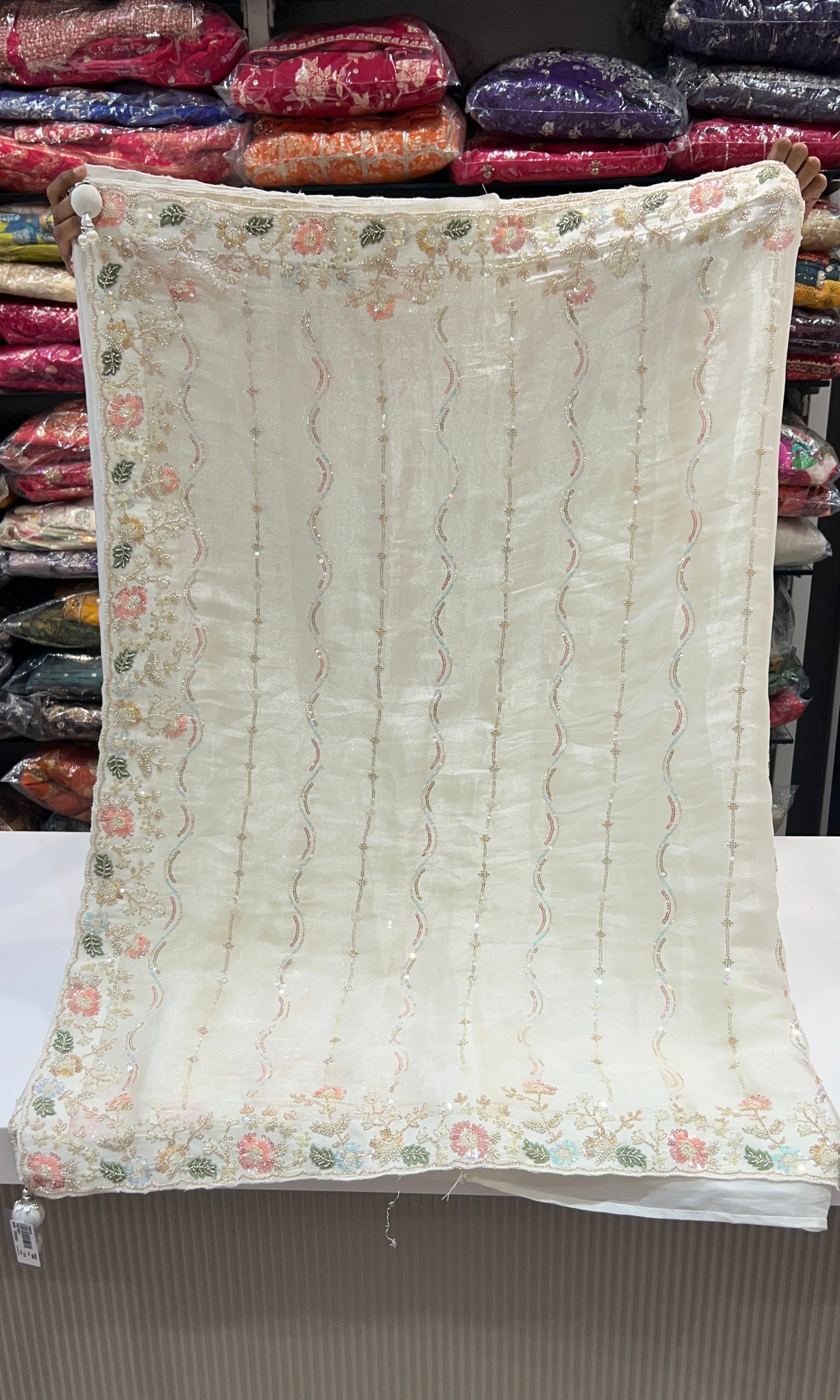 White saree with ready blouse