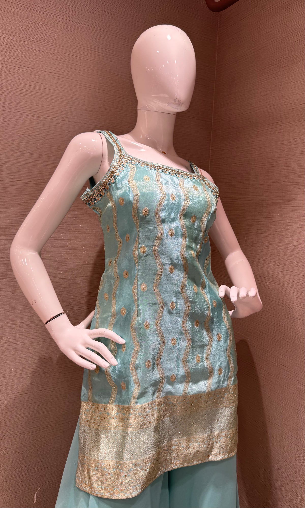 Sea Blue Georgette Flared Sharara set with Dupatta