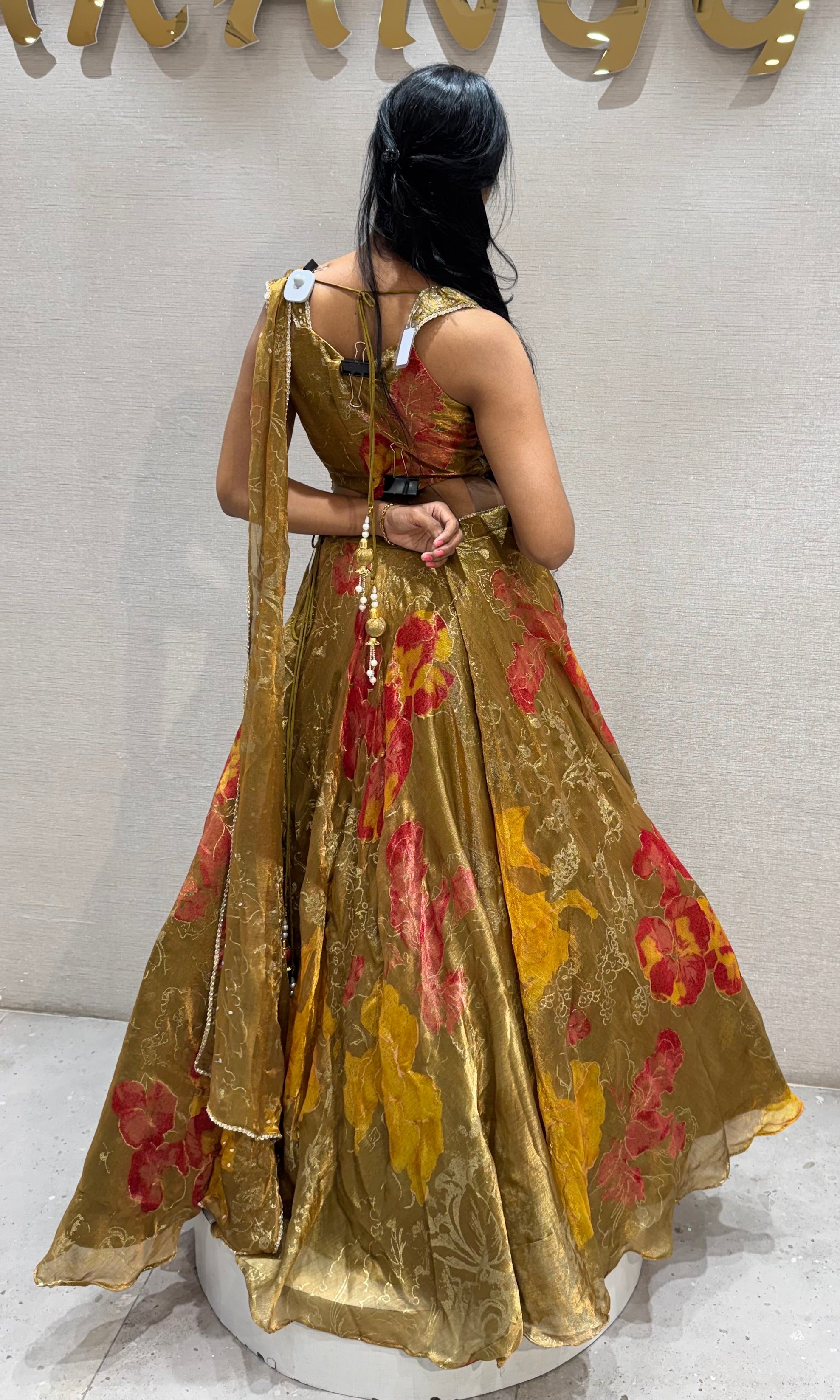 Golden Green Shimmering Organza Lehenga set