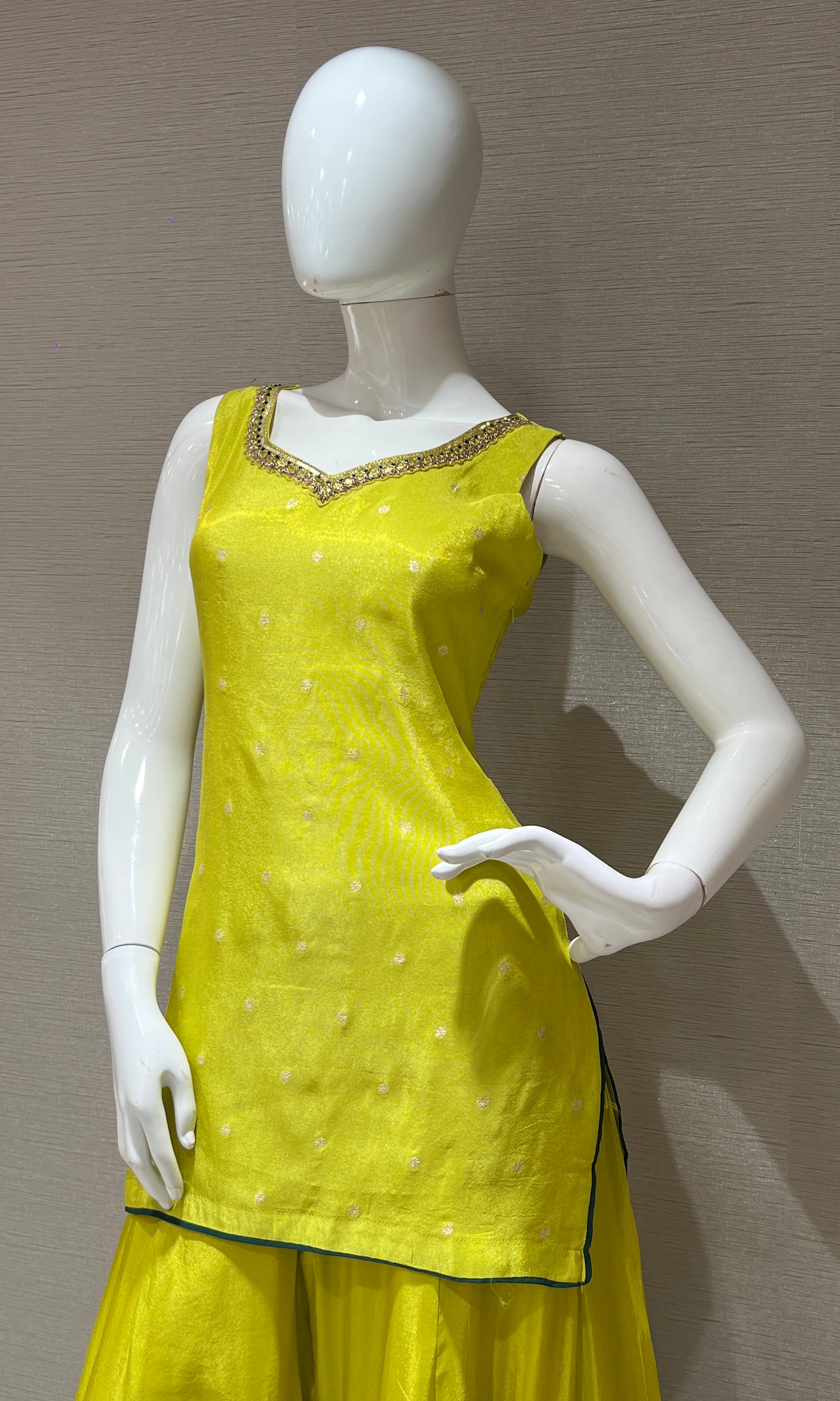 neon Green shimmer tissue palazzo set