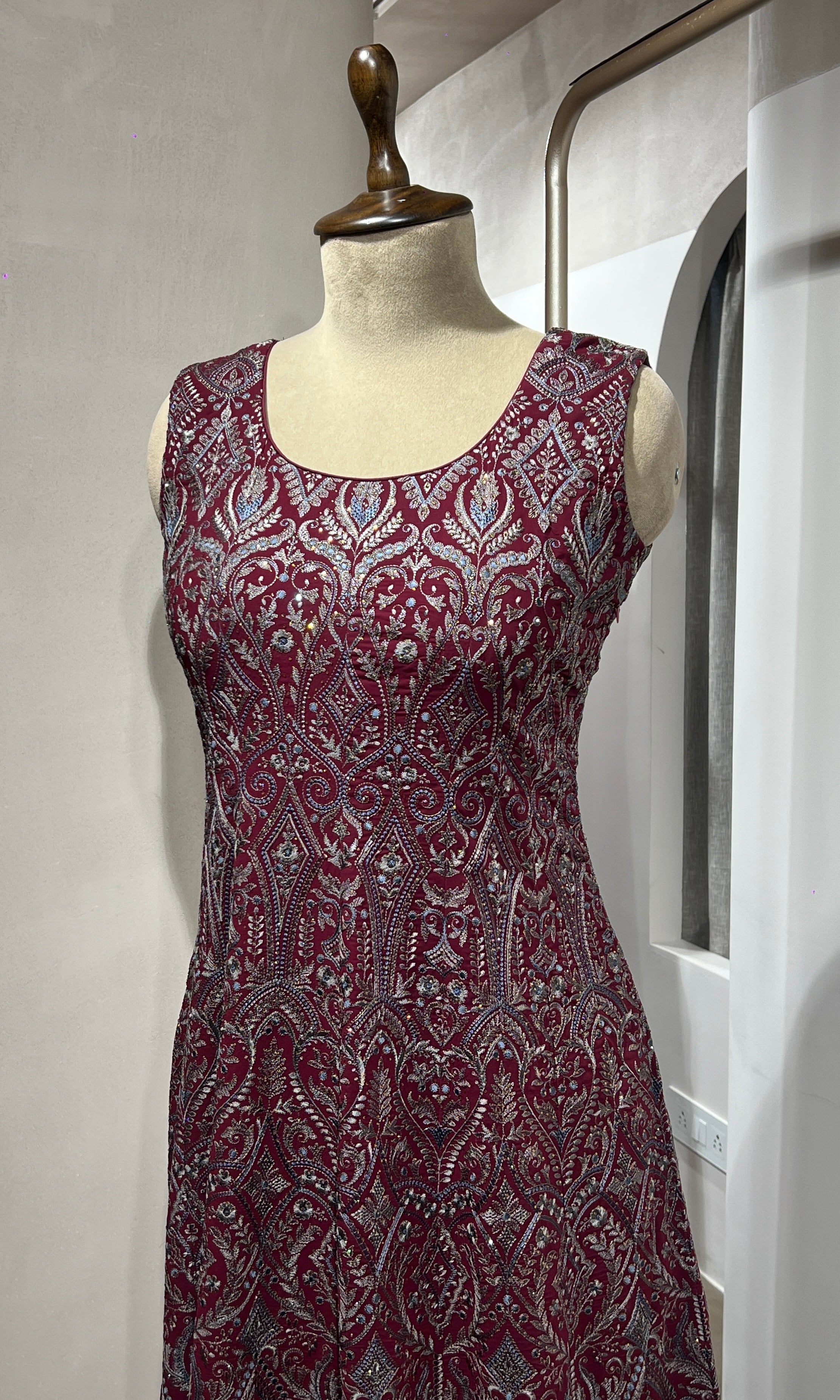 Maroon ANARKALI WITH PALAZZO PANTS