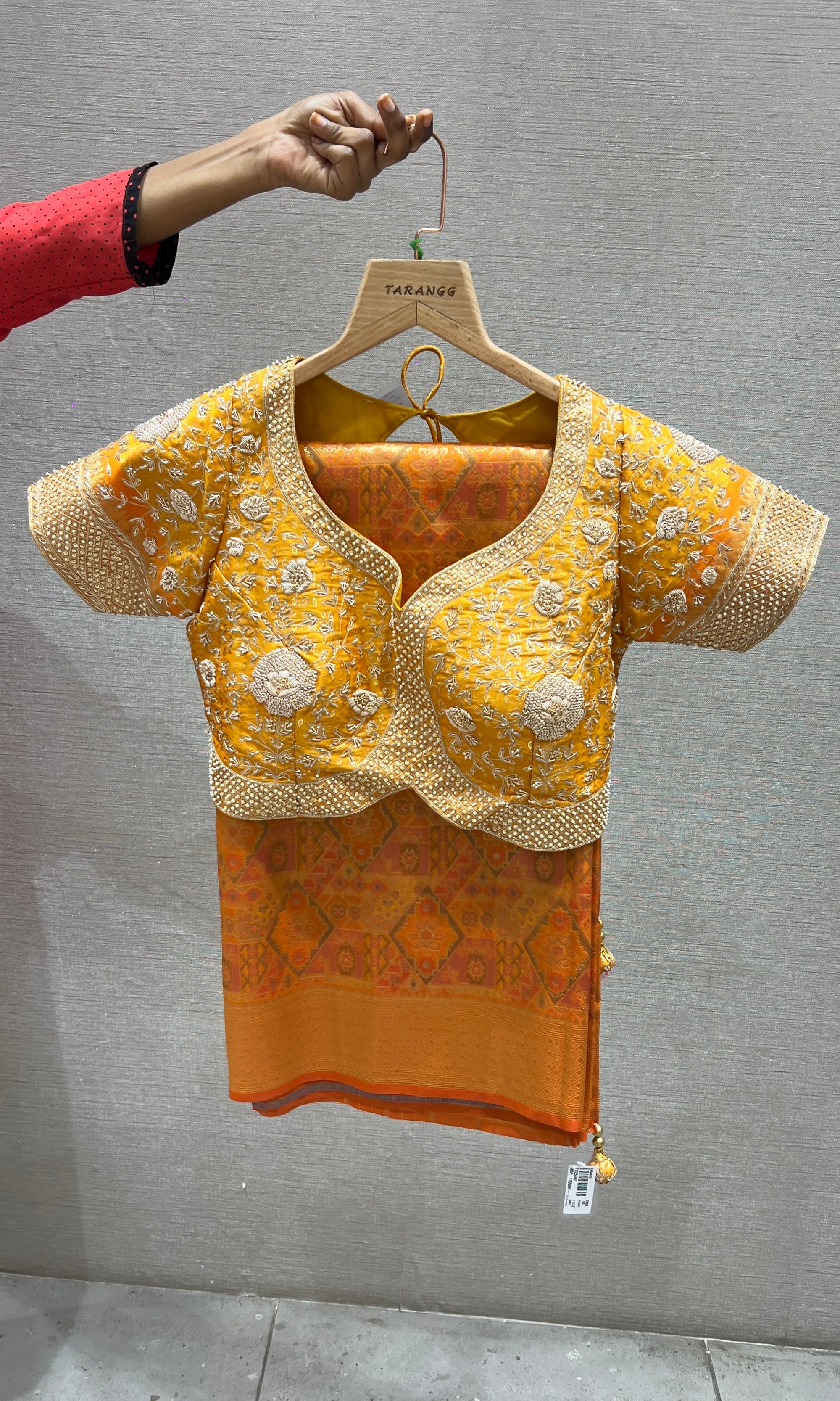 Mustard yellow saree with ready blouse