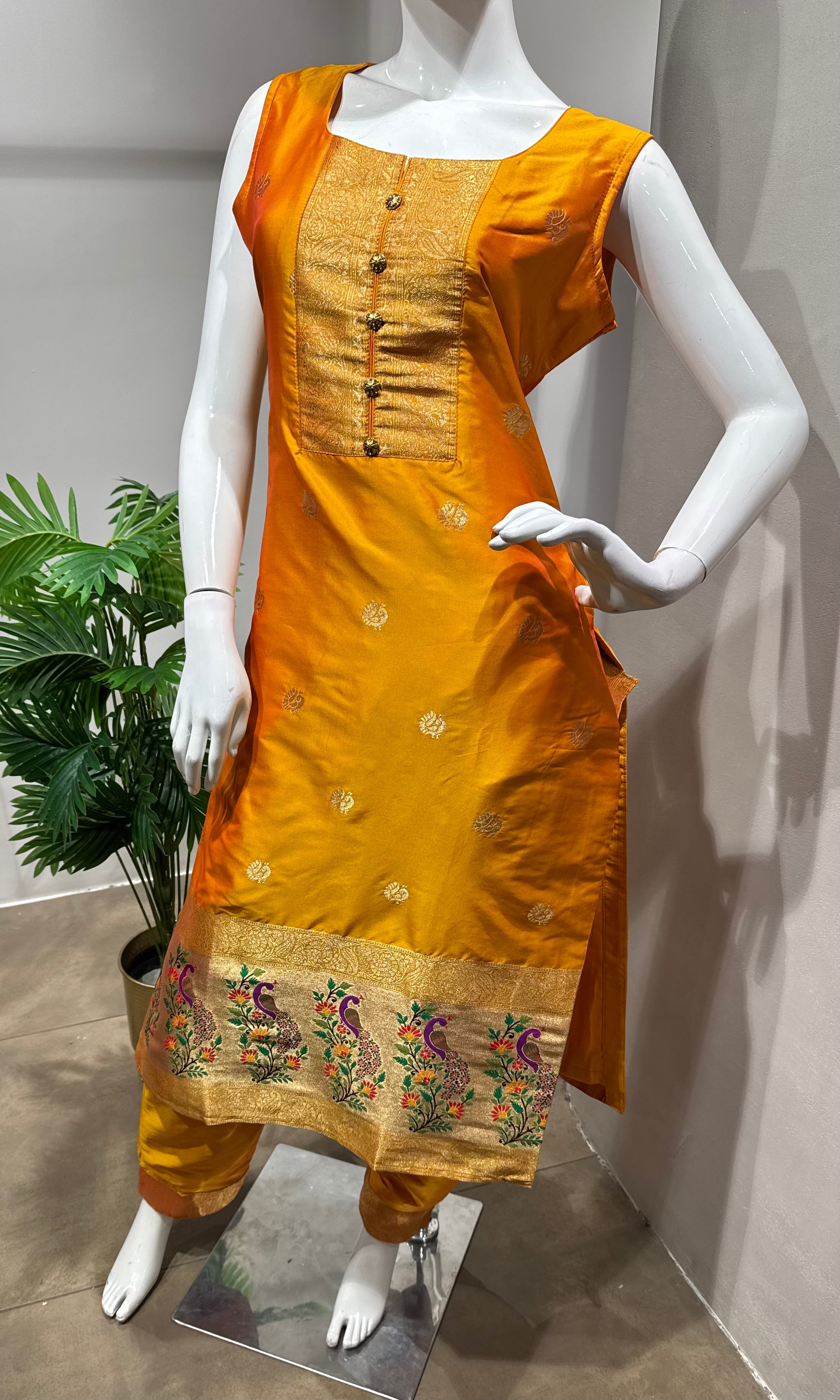 GOLDEN YELLOW Saffron Banarasi Kurta Set