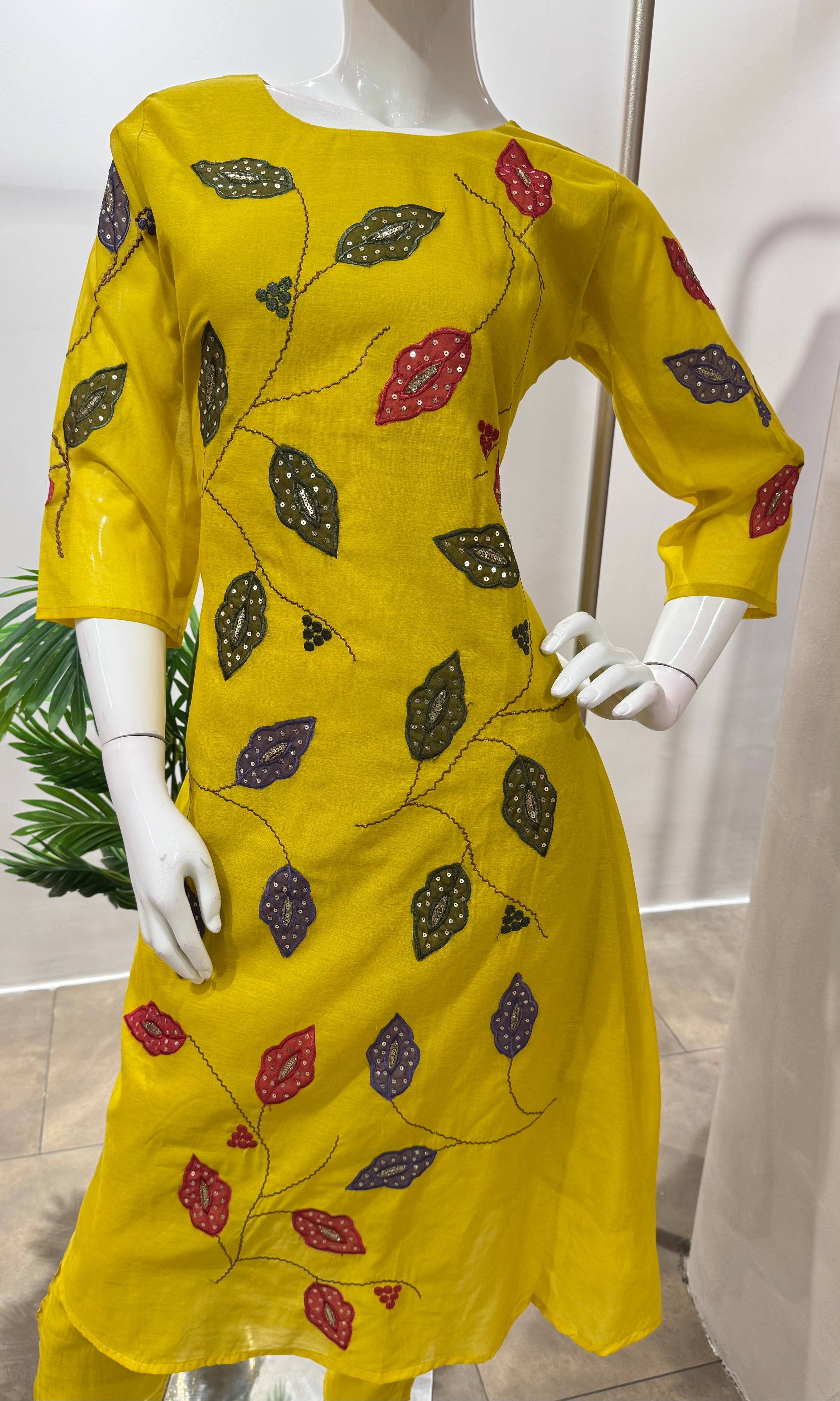 YELLOW LEAF EMBROIDERED KURTA SET