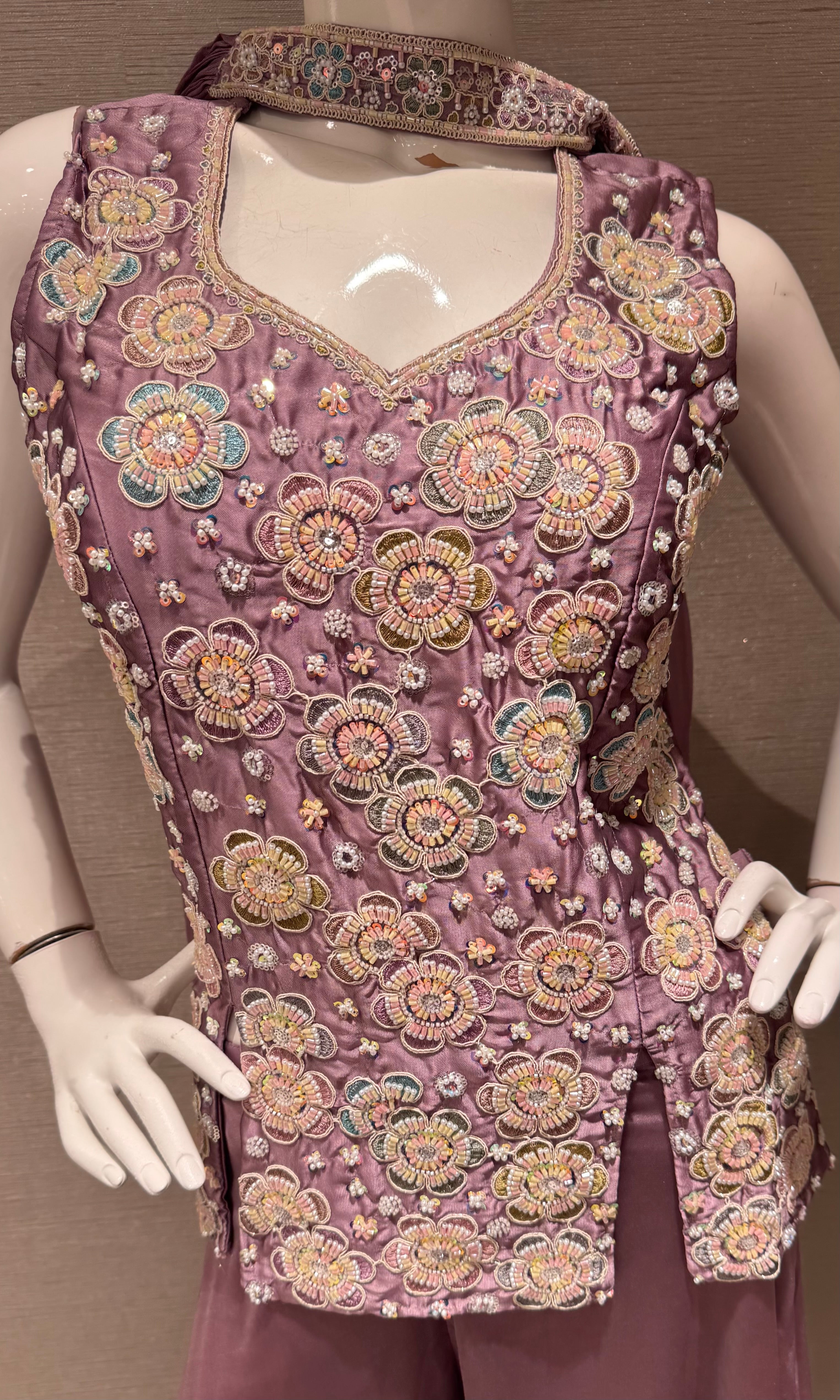 Lavander Shimmer Floral Peplum palazzo set