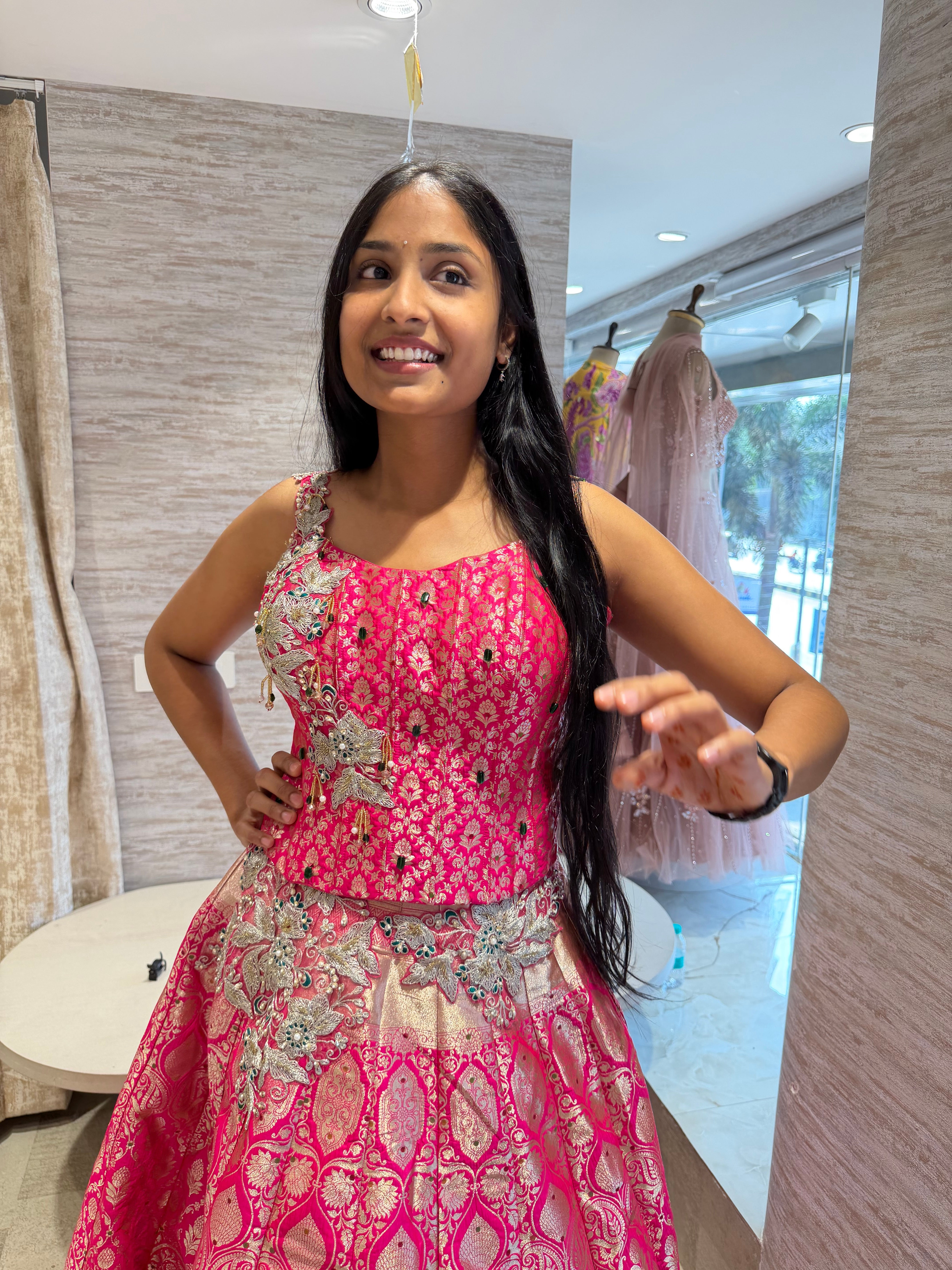 Rani pink gold banarasi embroidered lehenga