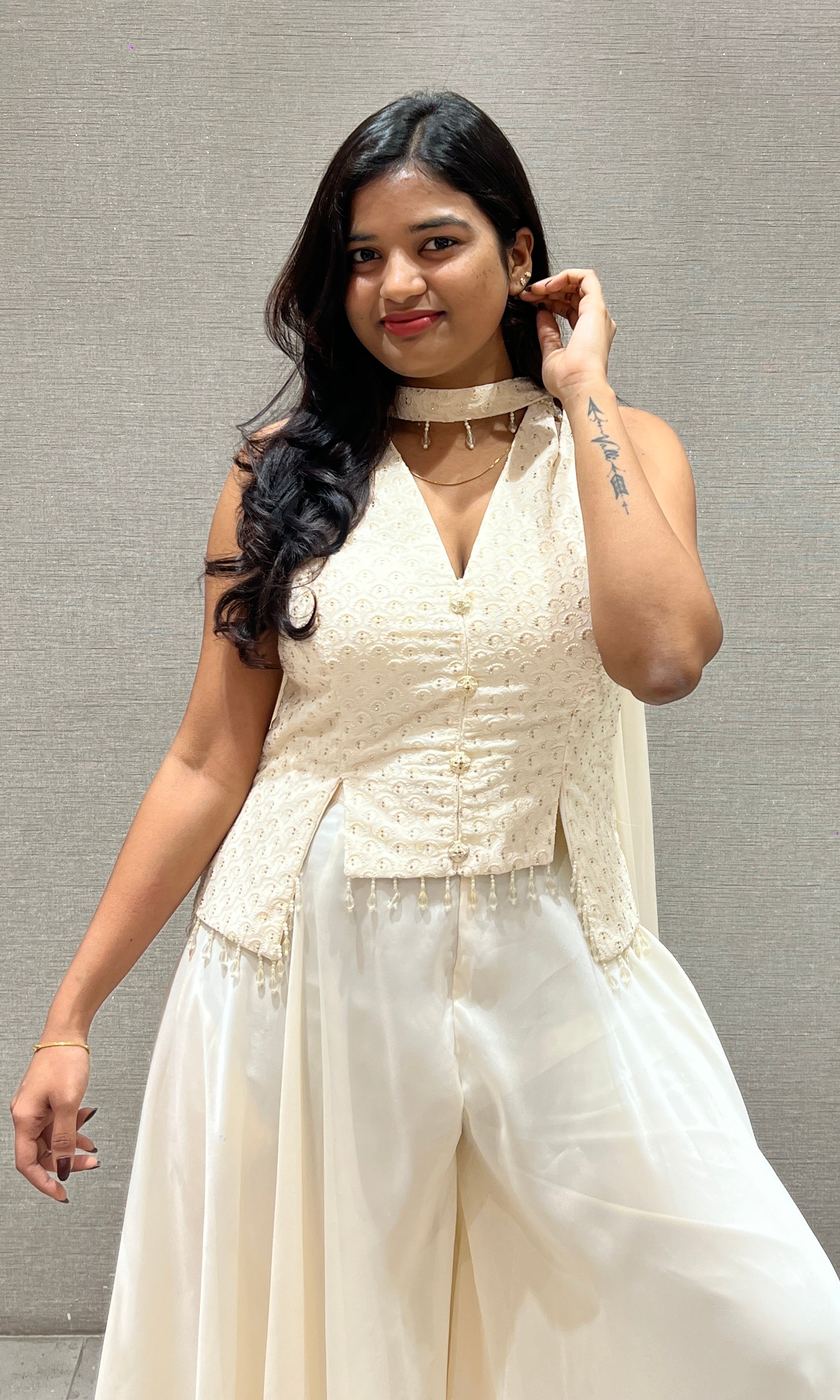 Ivory Grace Peplum Sharara Set