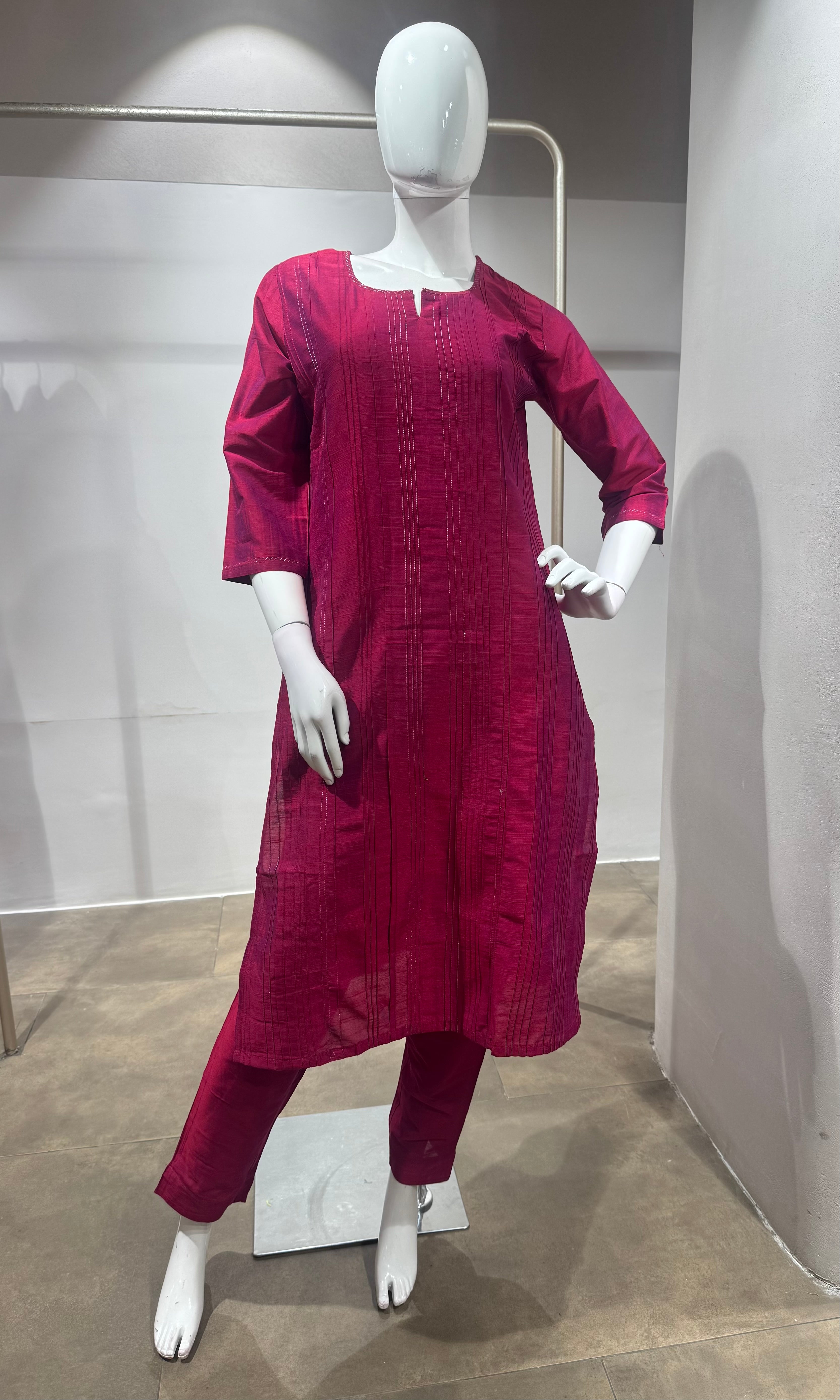 Magenta Pink Designer Raw Silk Kurta Pant Set