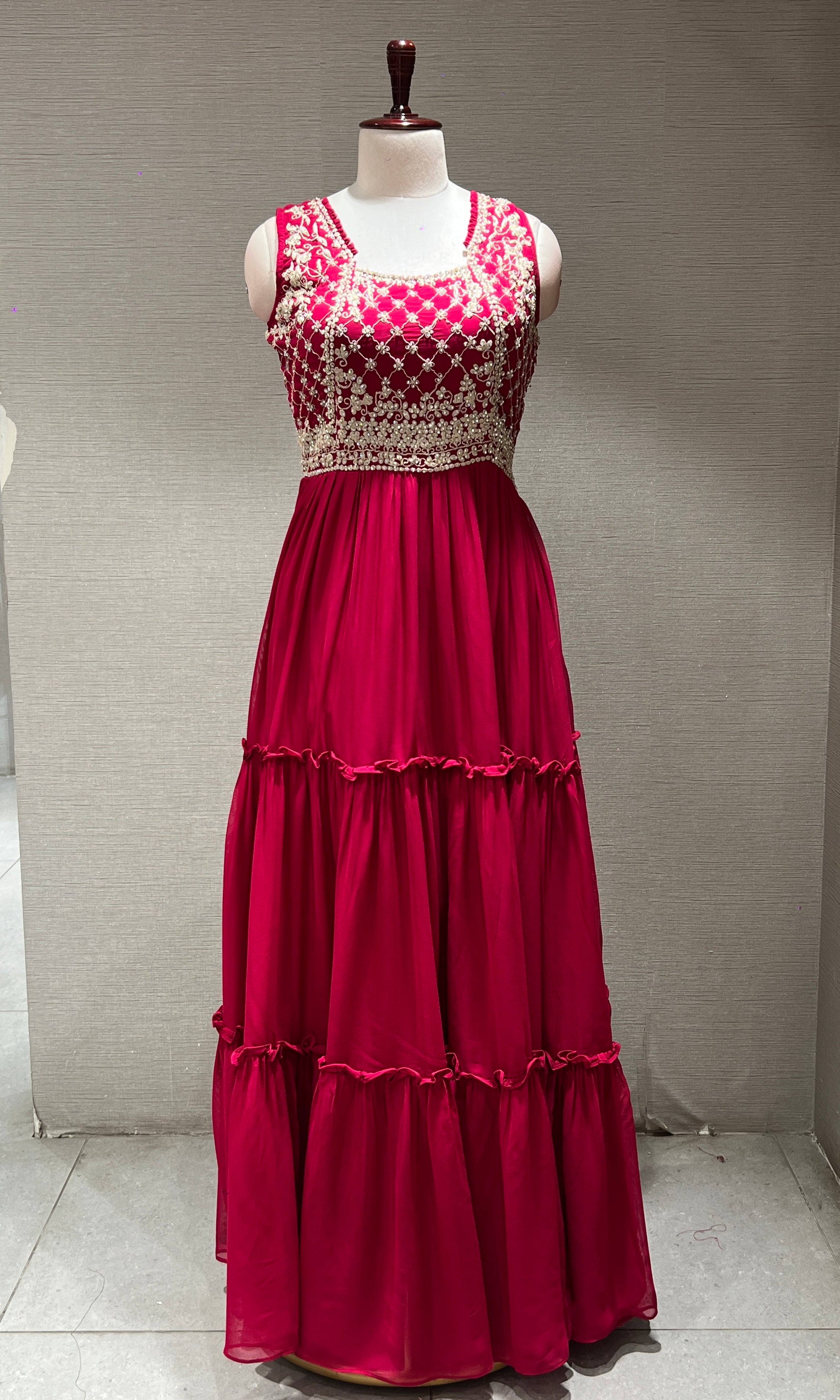 RANI PINK EMBROIDERED RUFFLE ANARKALI GOWN