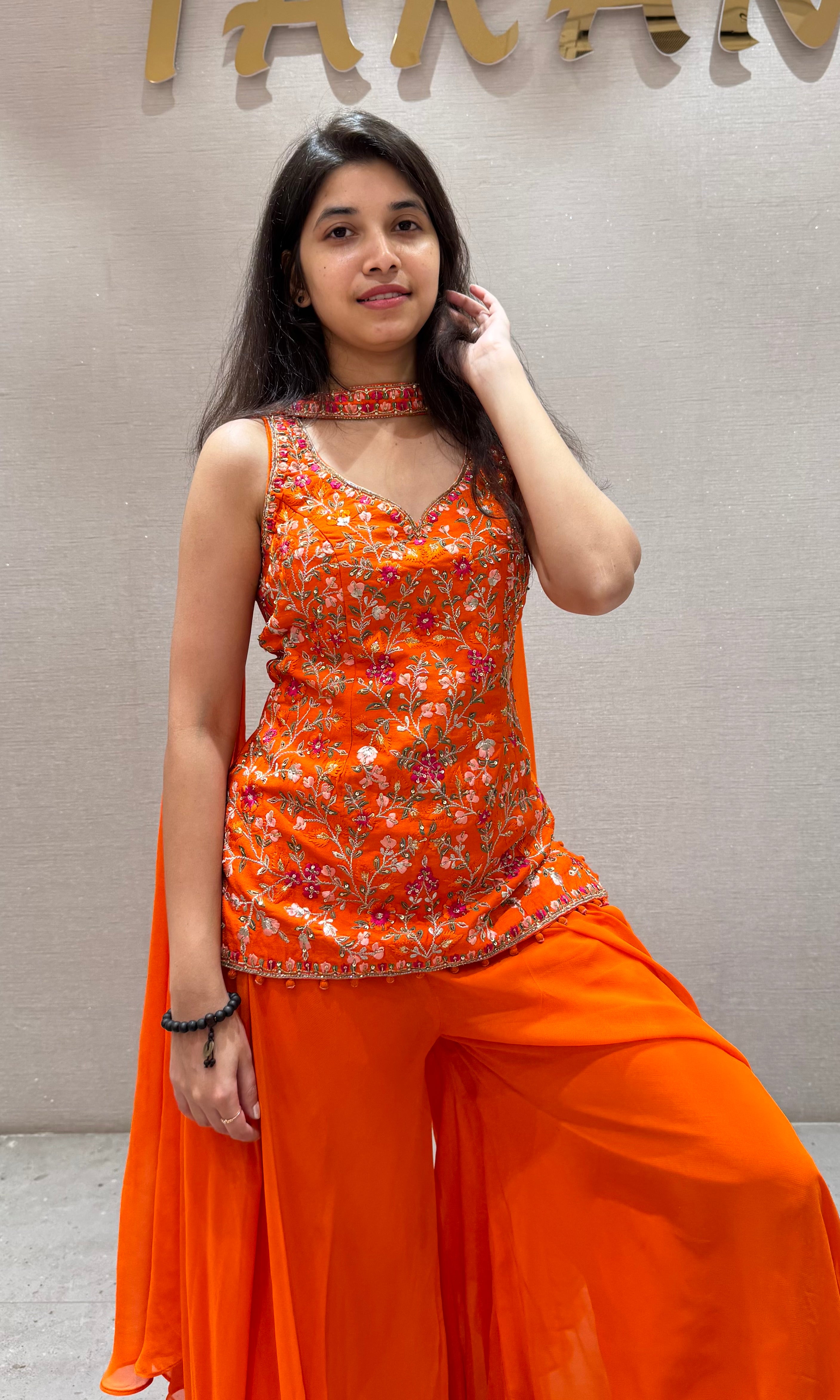 ORANGE Floral Printed Kurta Plazzo Set