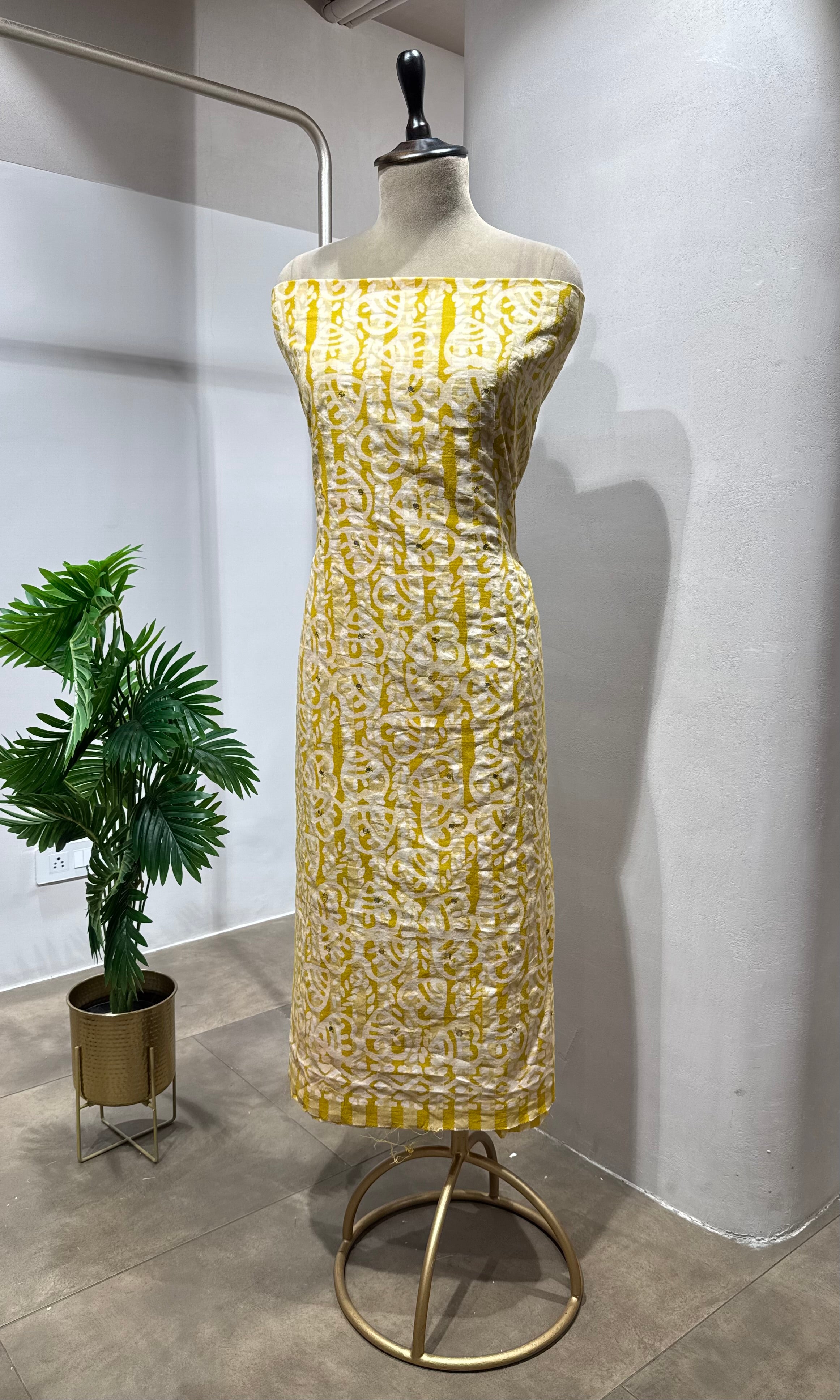 YELLOW ETHNIC PRINTED DRESS MATERIAL