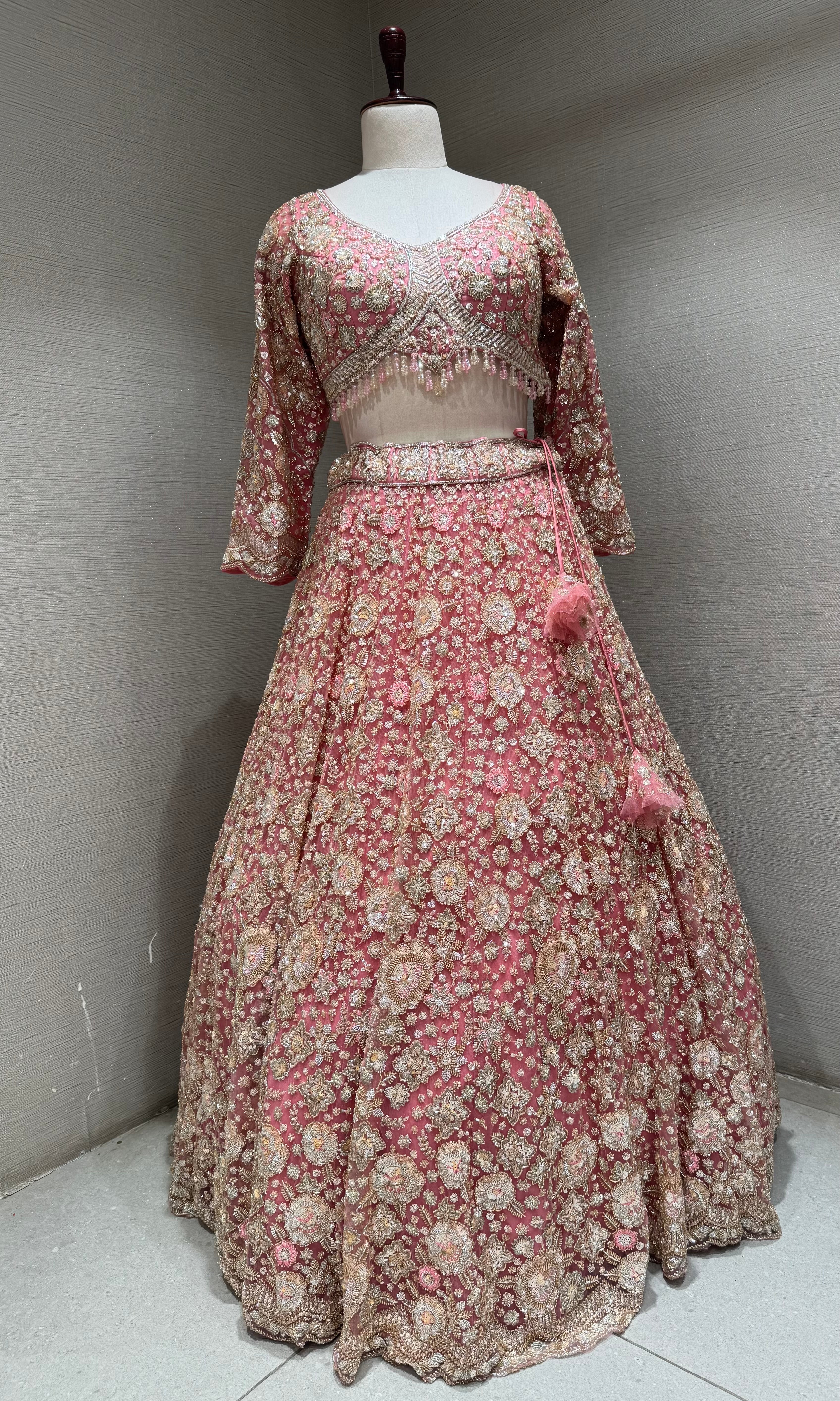 Blush Pink Gold Embellished bridal Lehenga