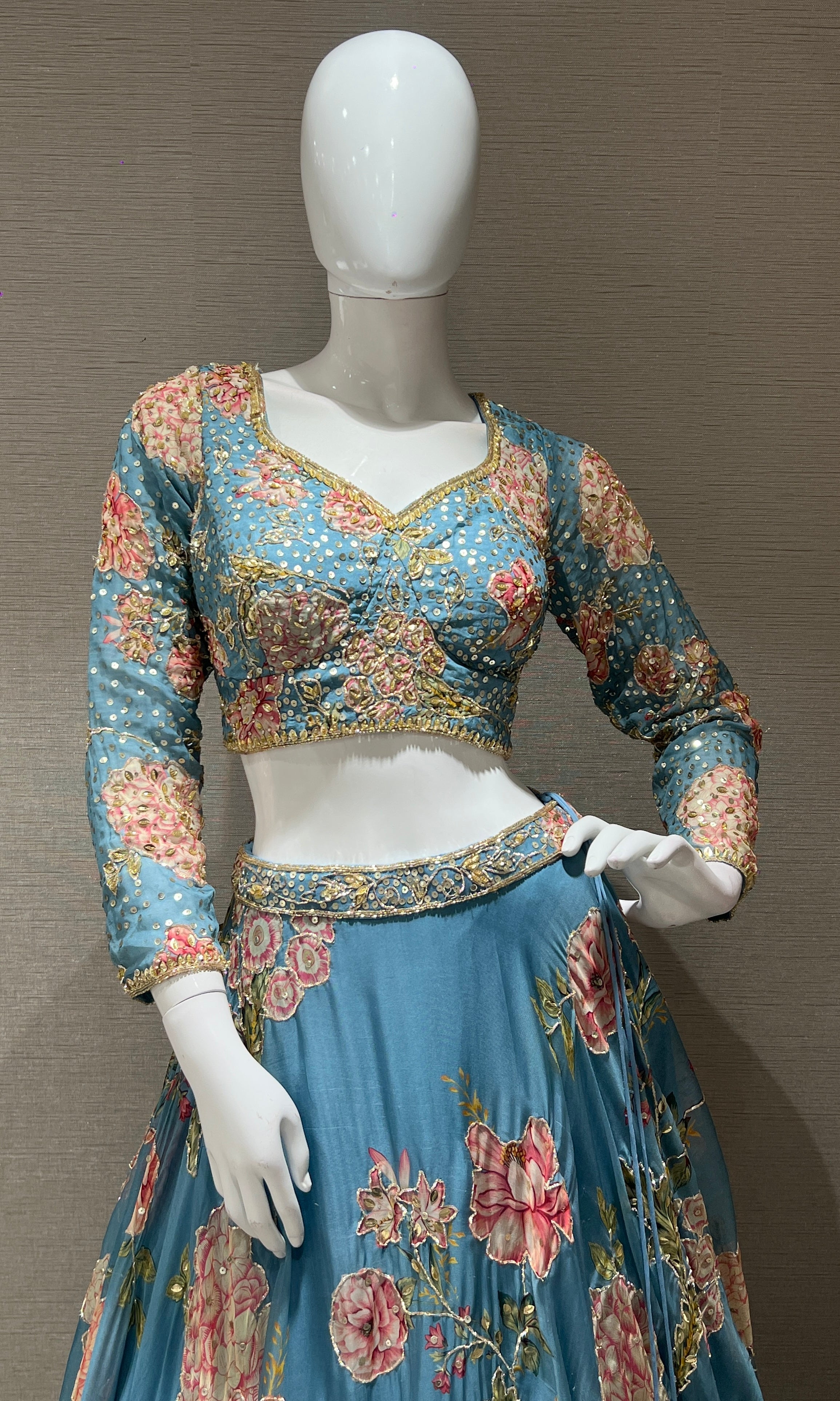 Light Blue Floral Embroidered Lehenga
