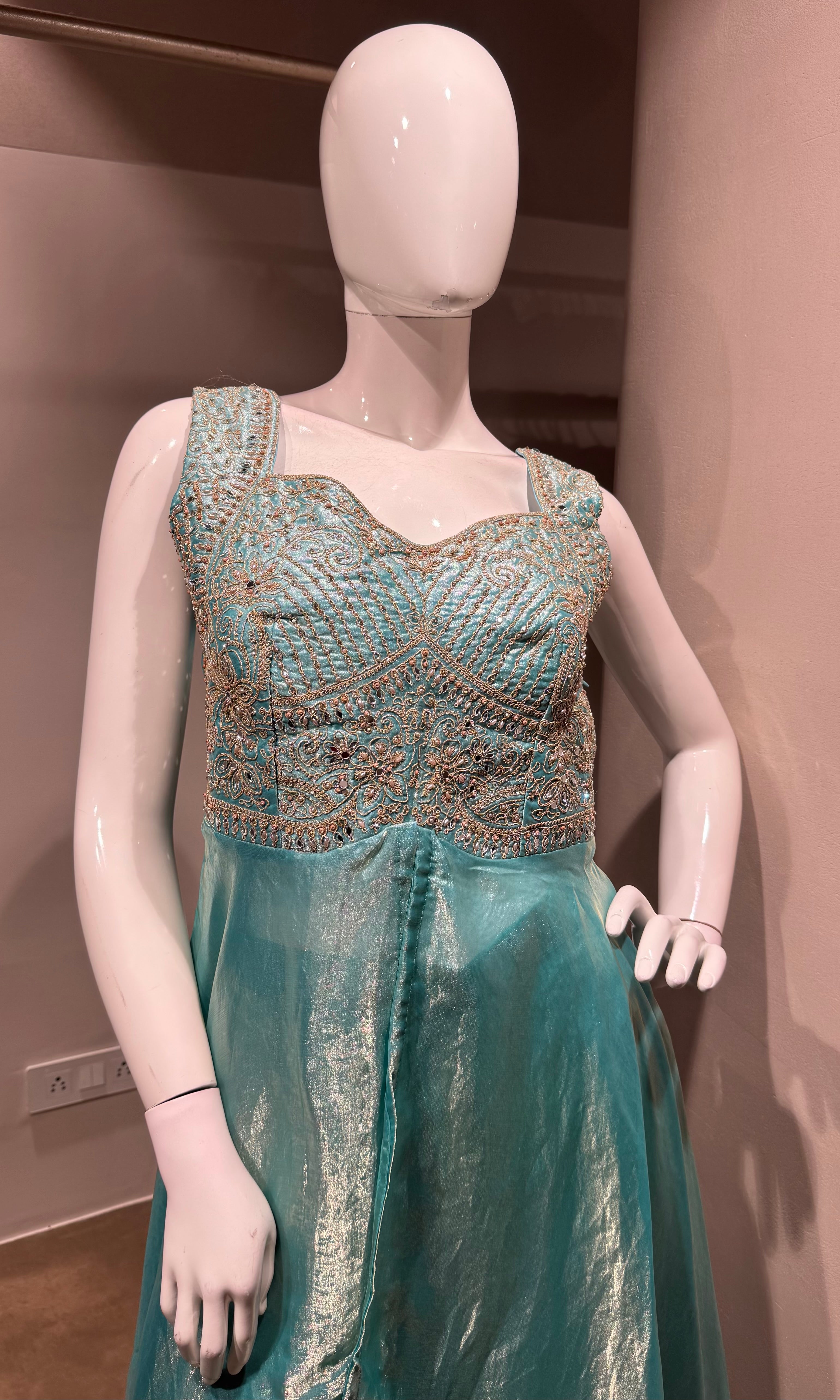 Sea Blue Shimmer Tissue Palazzo Set