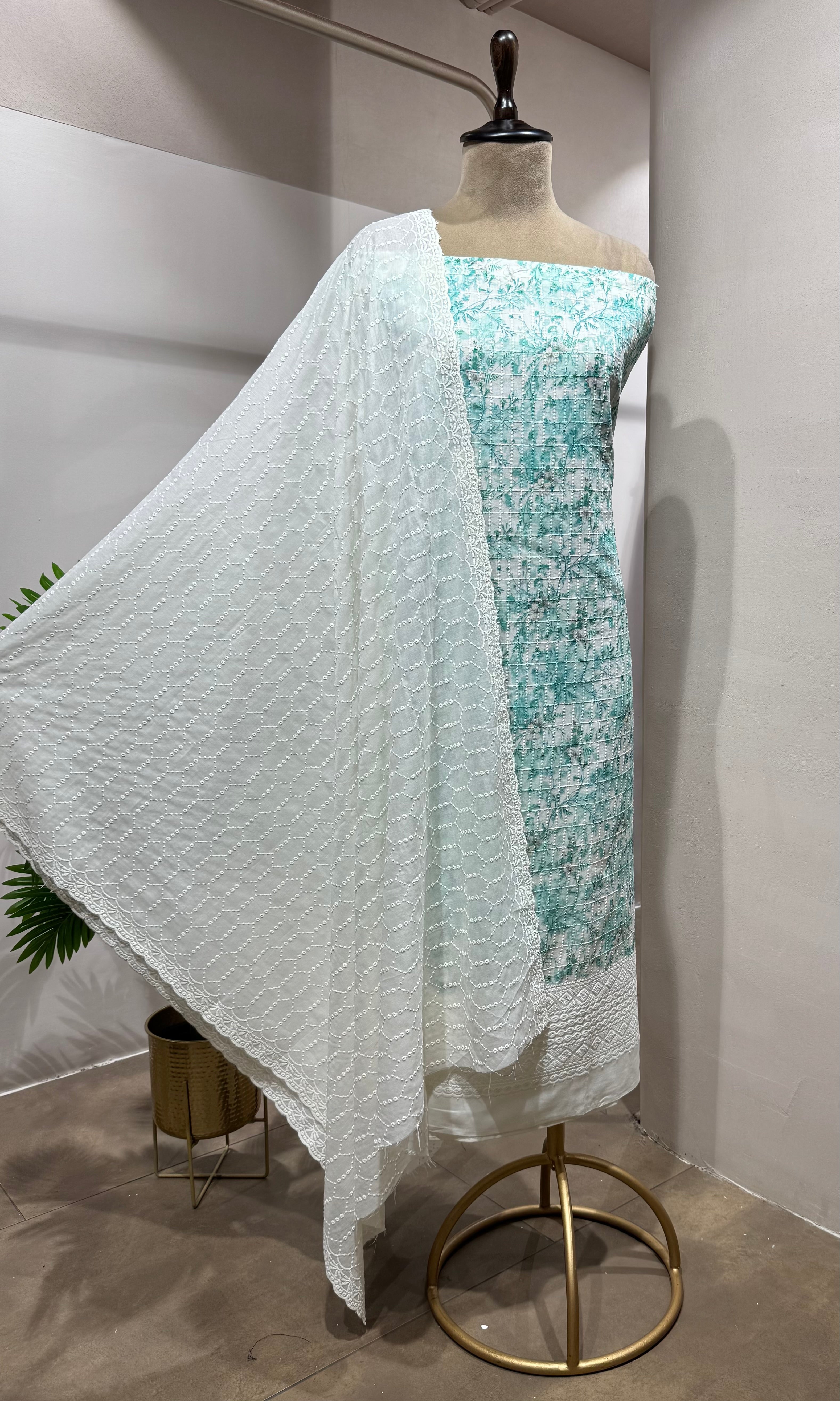 SKY BLUE embroidered DRESS material