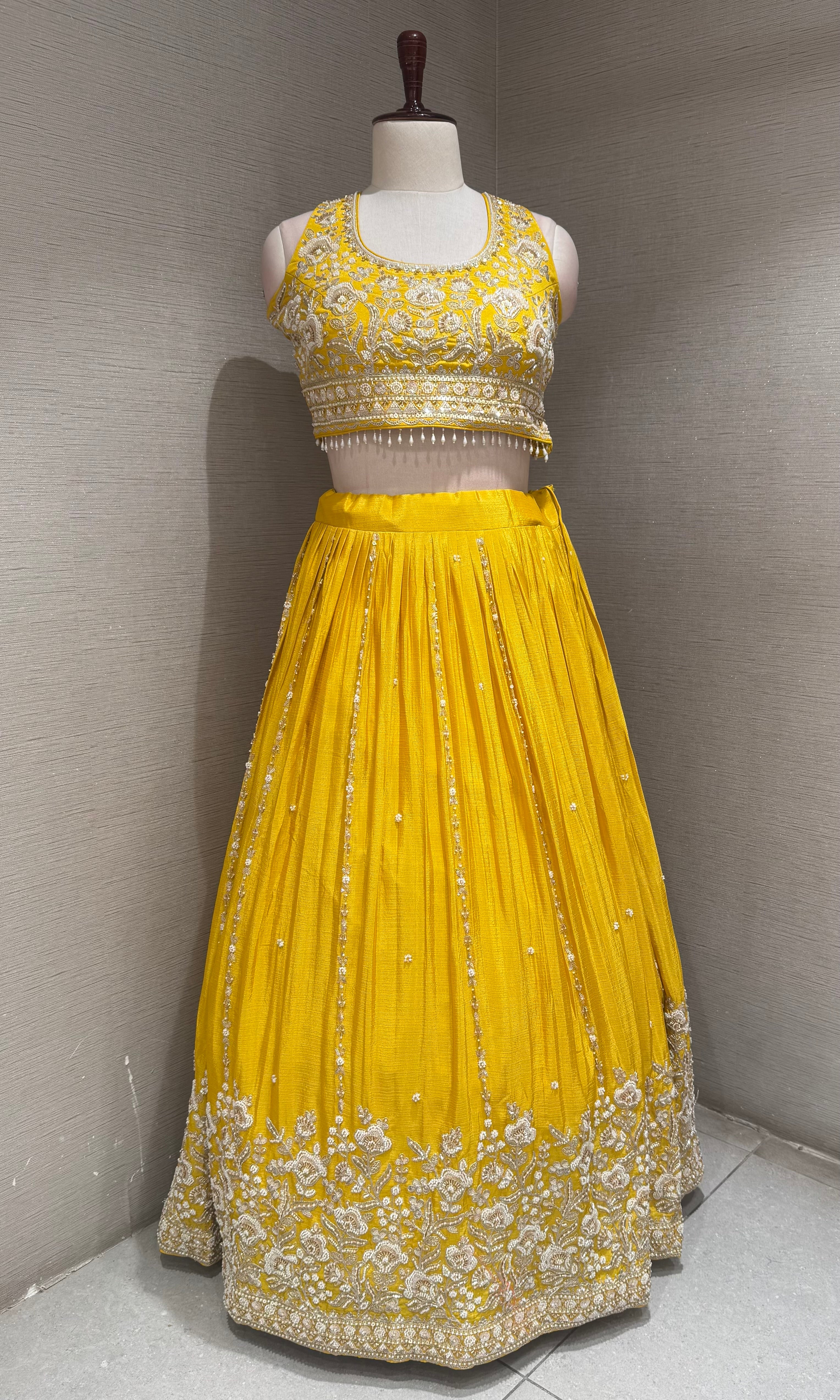 Vibrant Mustard Yellow Pleated Lehenga set