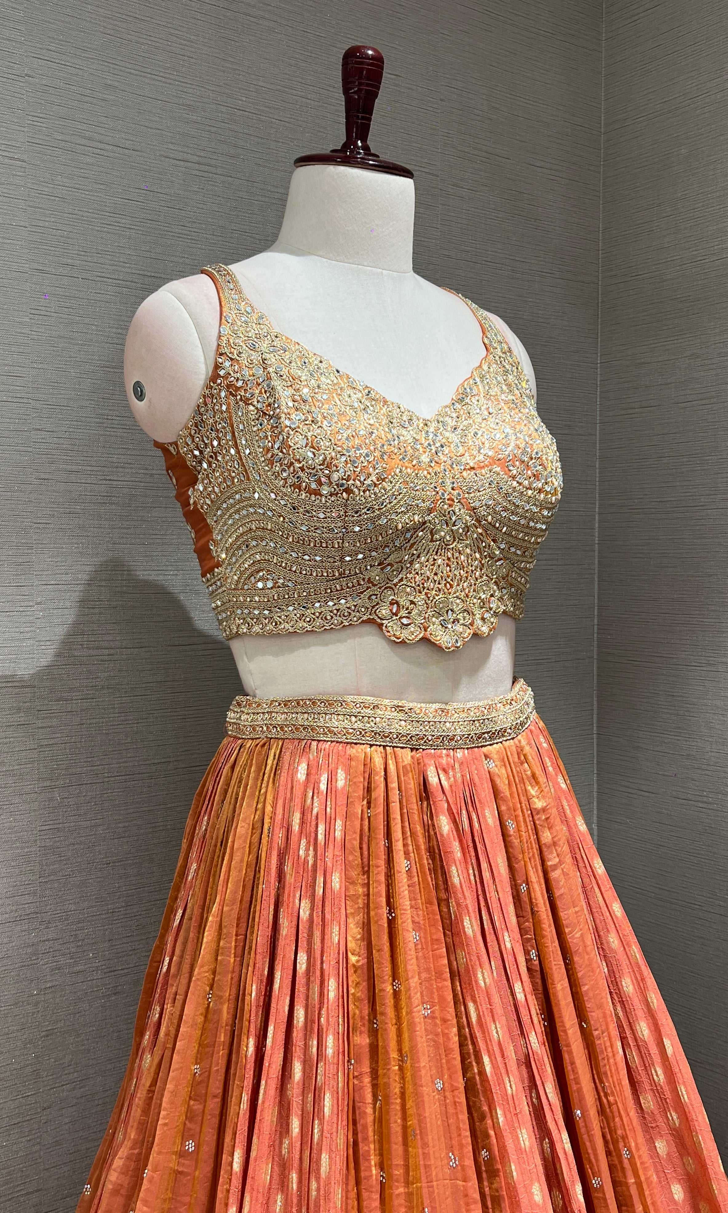RUST GOLDEN EMBROIDERED LEHENGA