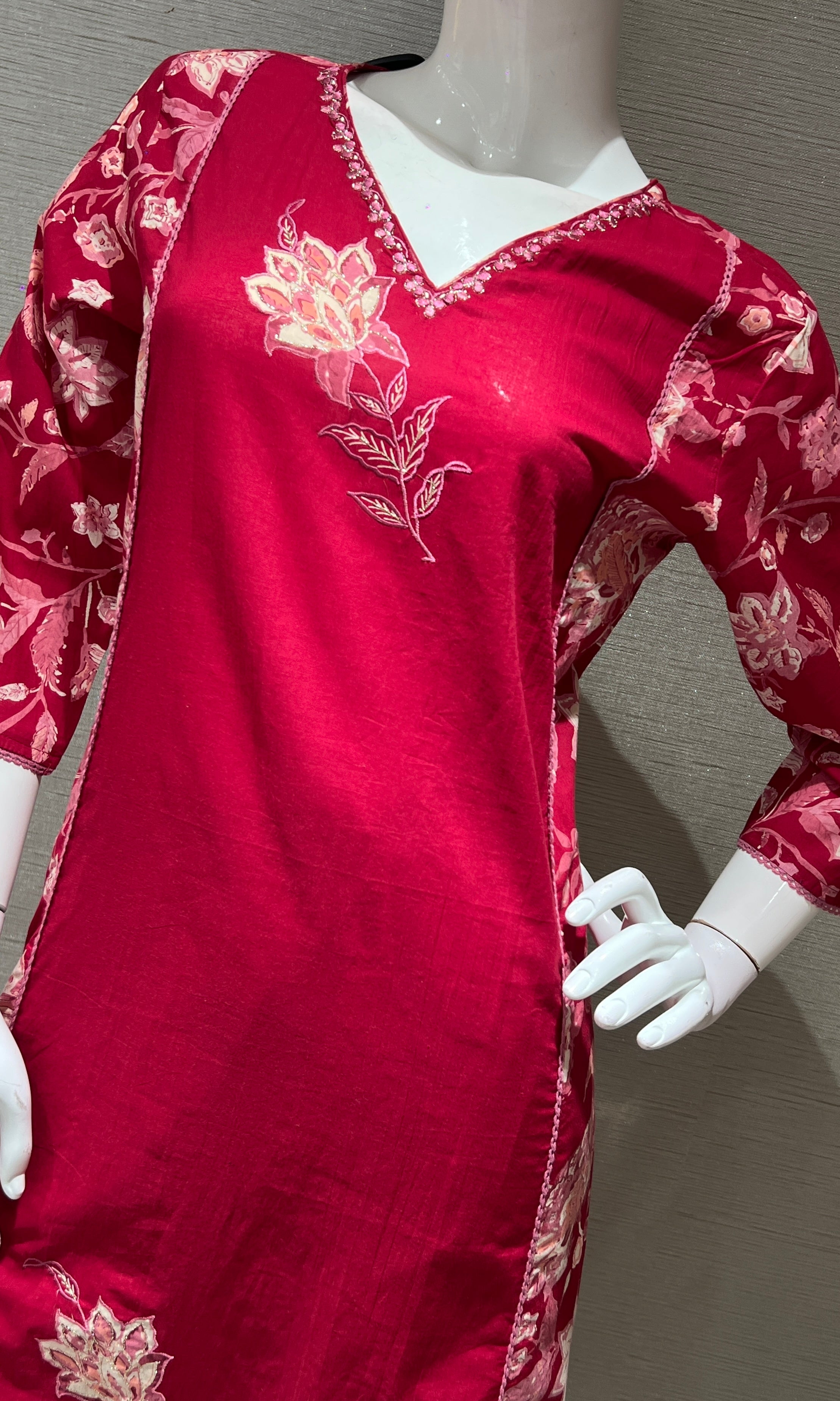 Rani pink FLORAL PRINT kurta set