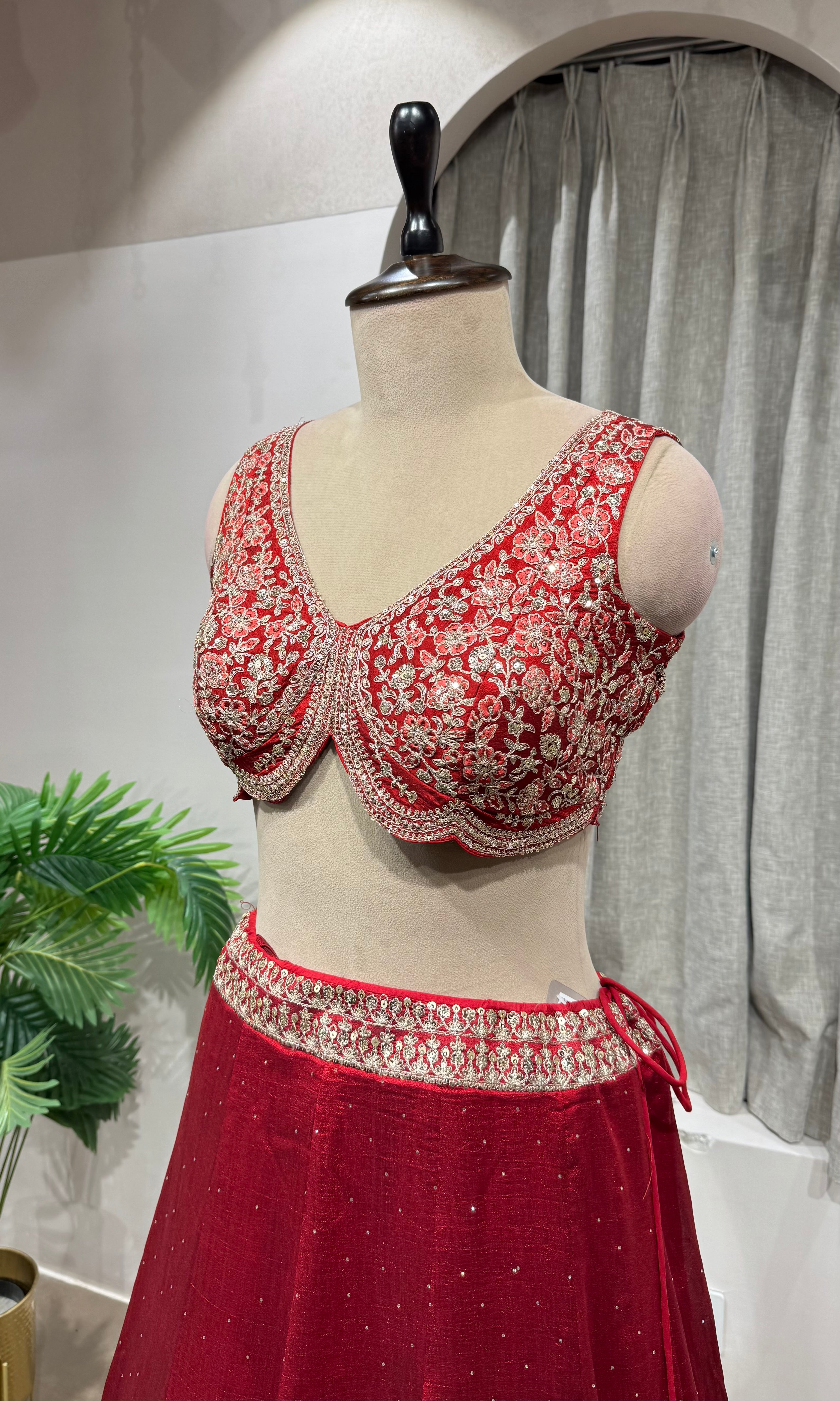 MAROON Elegance Embroidered Silk Lehenga Choli
