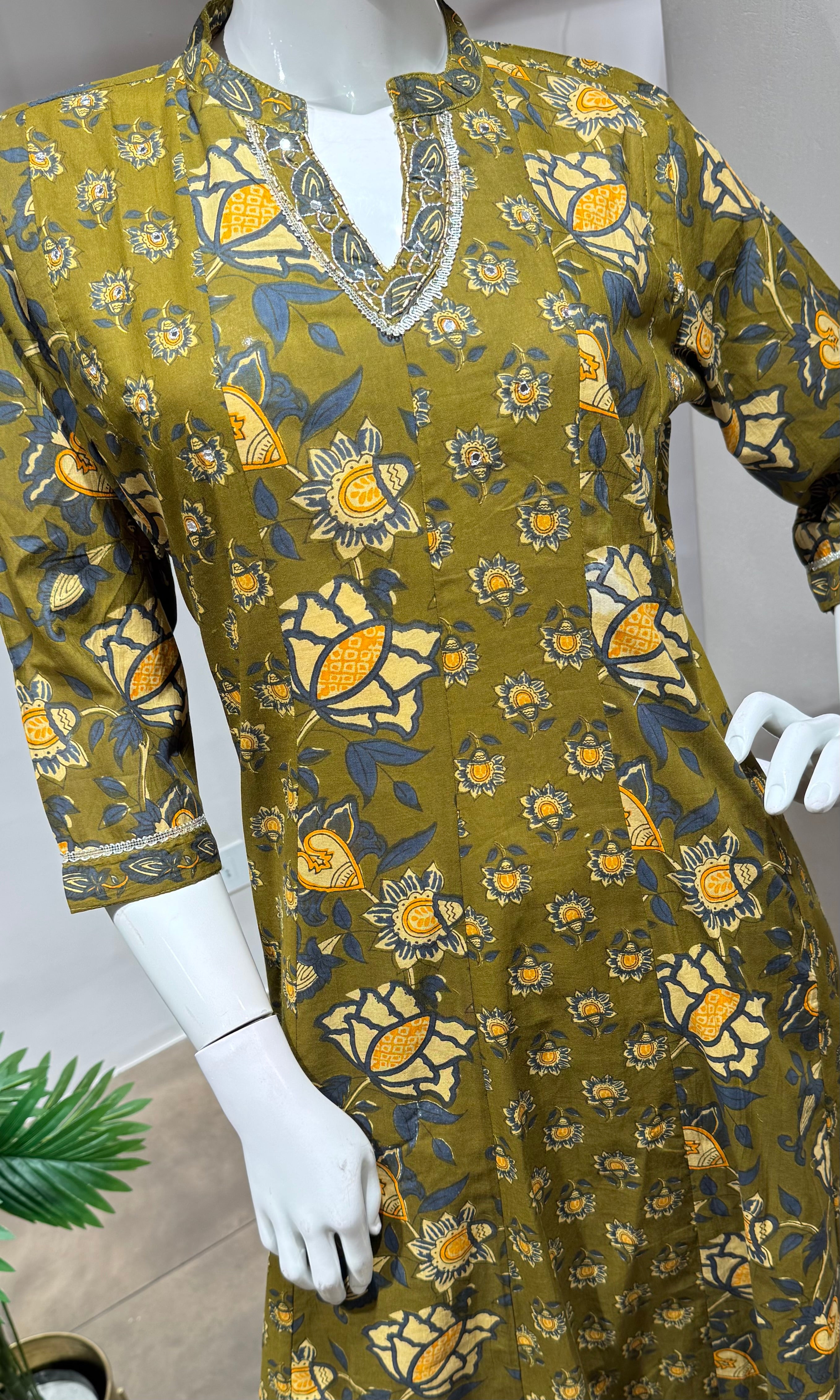 Green jaipuri cotton kurta set