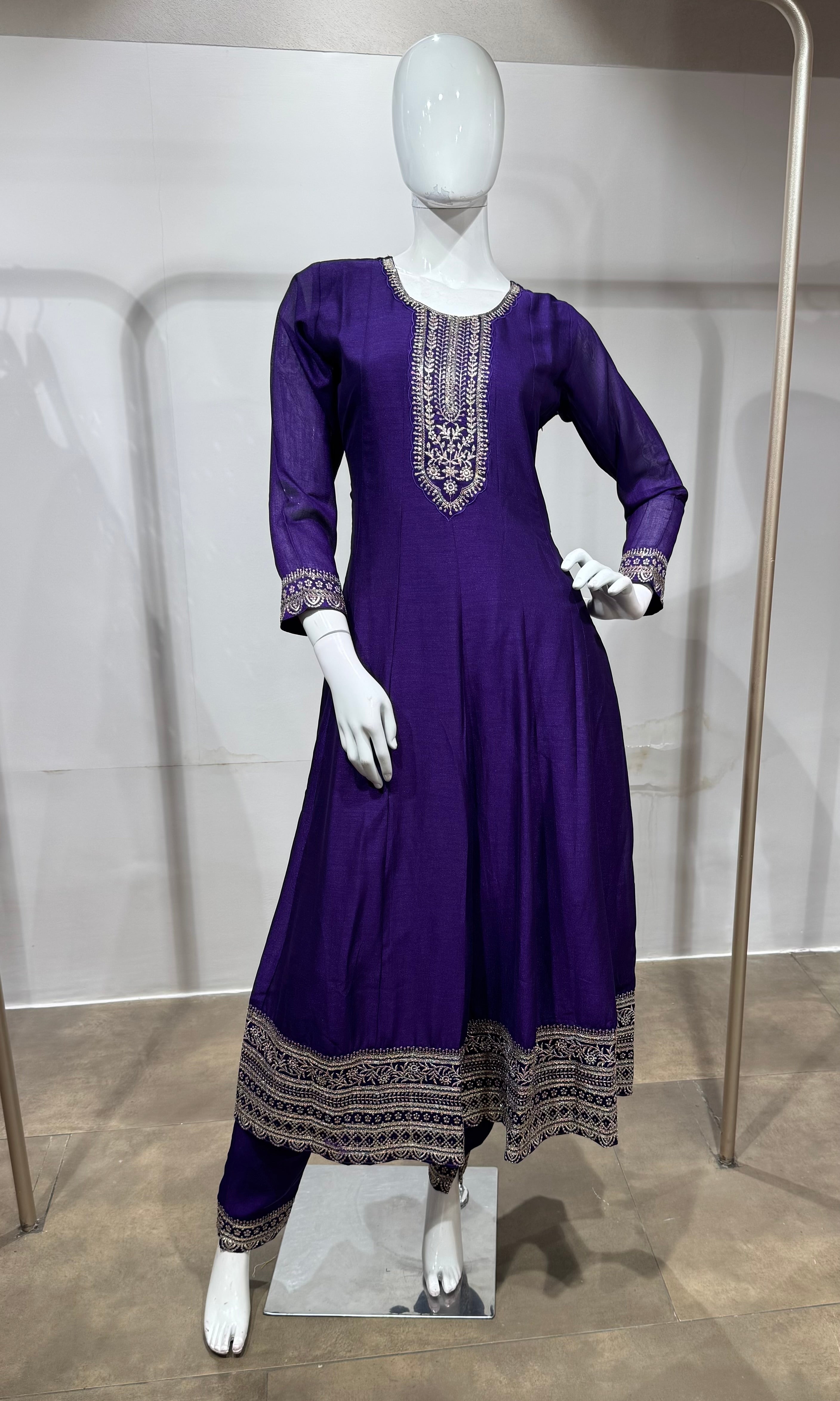 Royal Purple Embroidered Anarkali with Dupatta