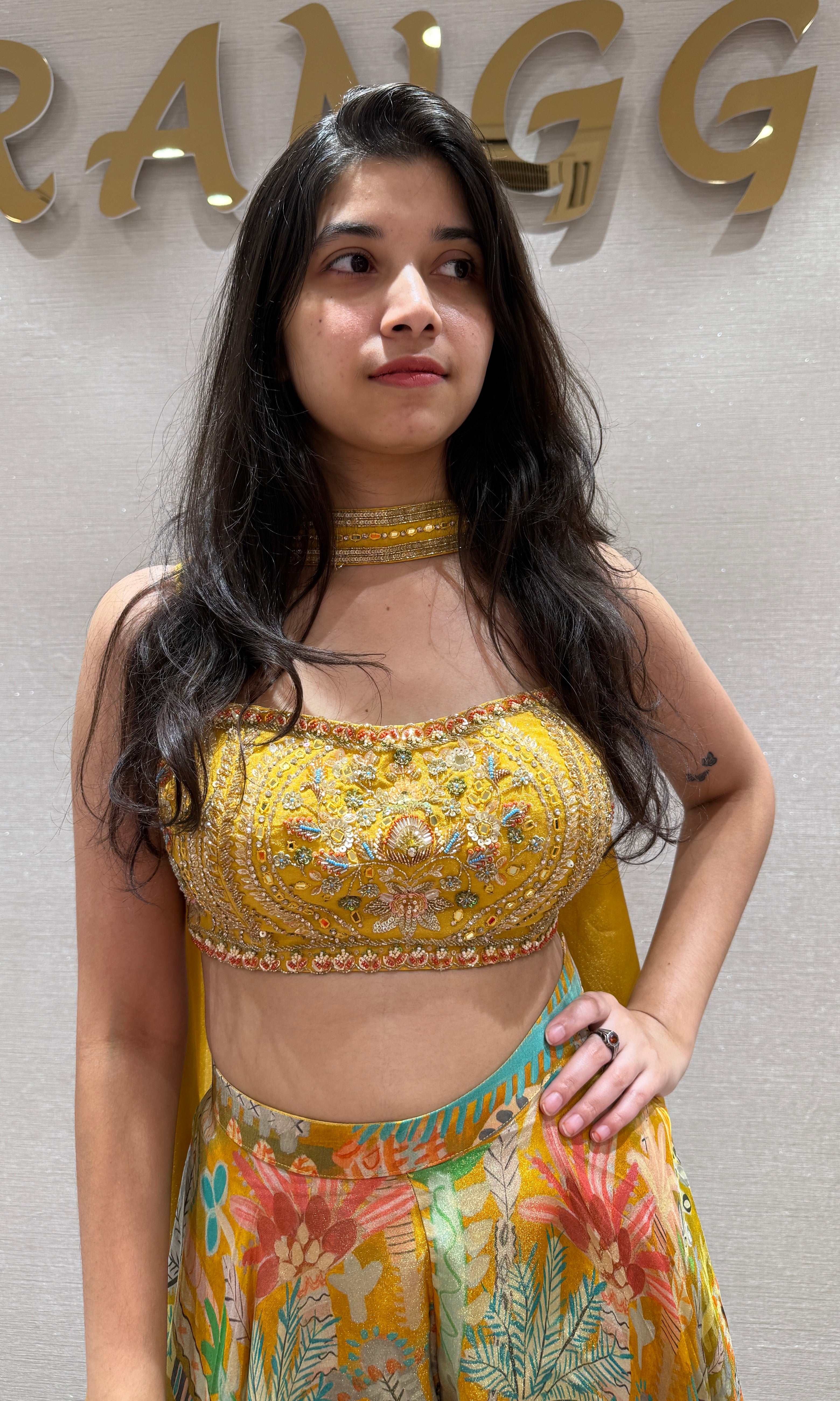 Mustard Multicolour floral print palazzo set