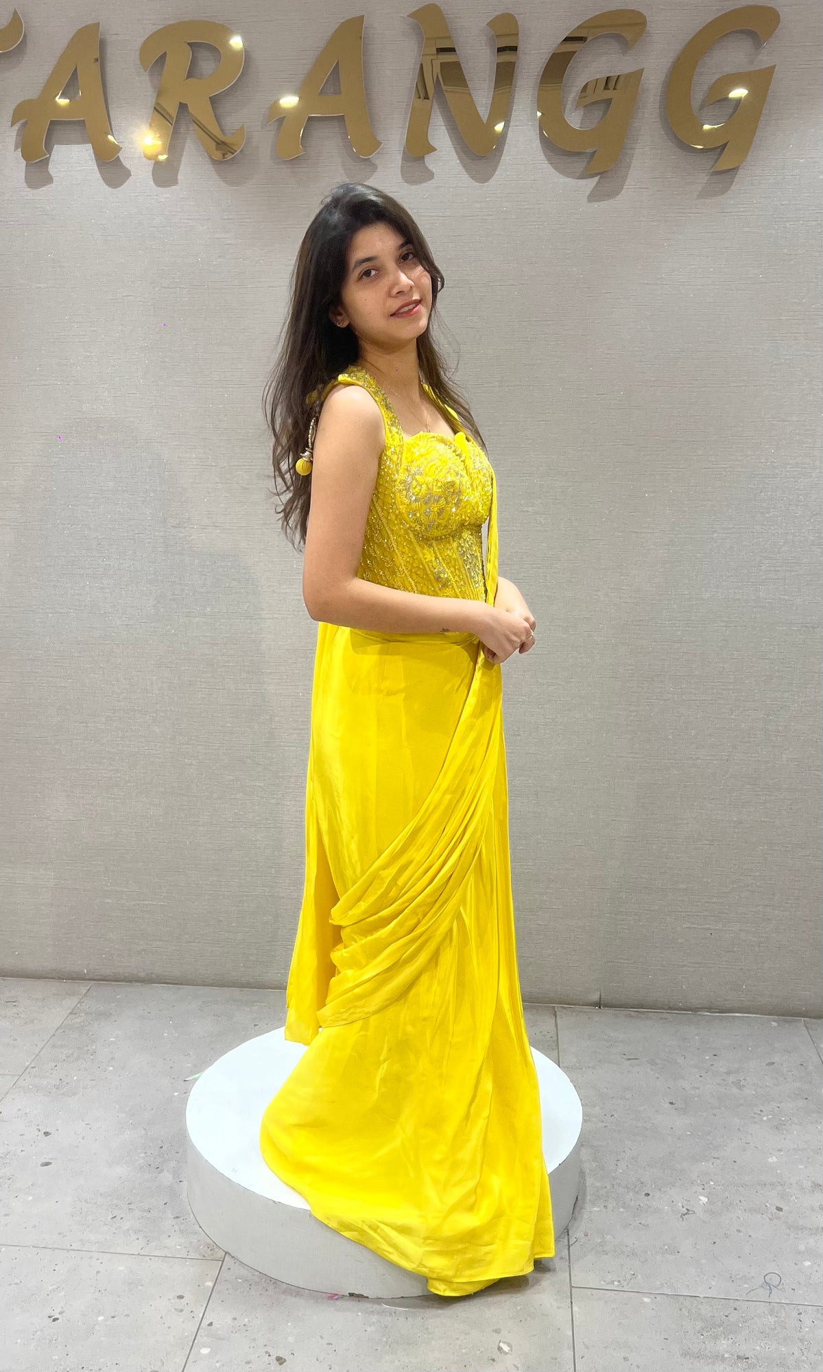 Bright Yellow Silk Saree with Embellished Blouse