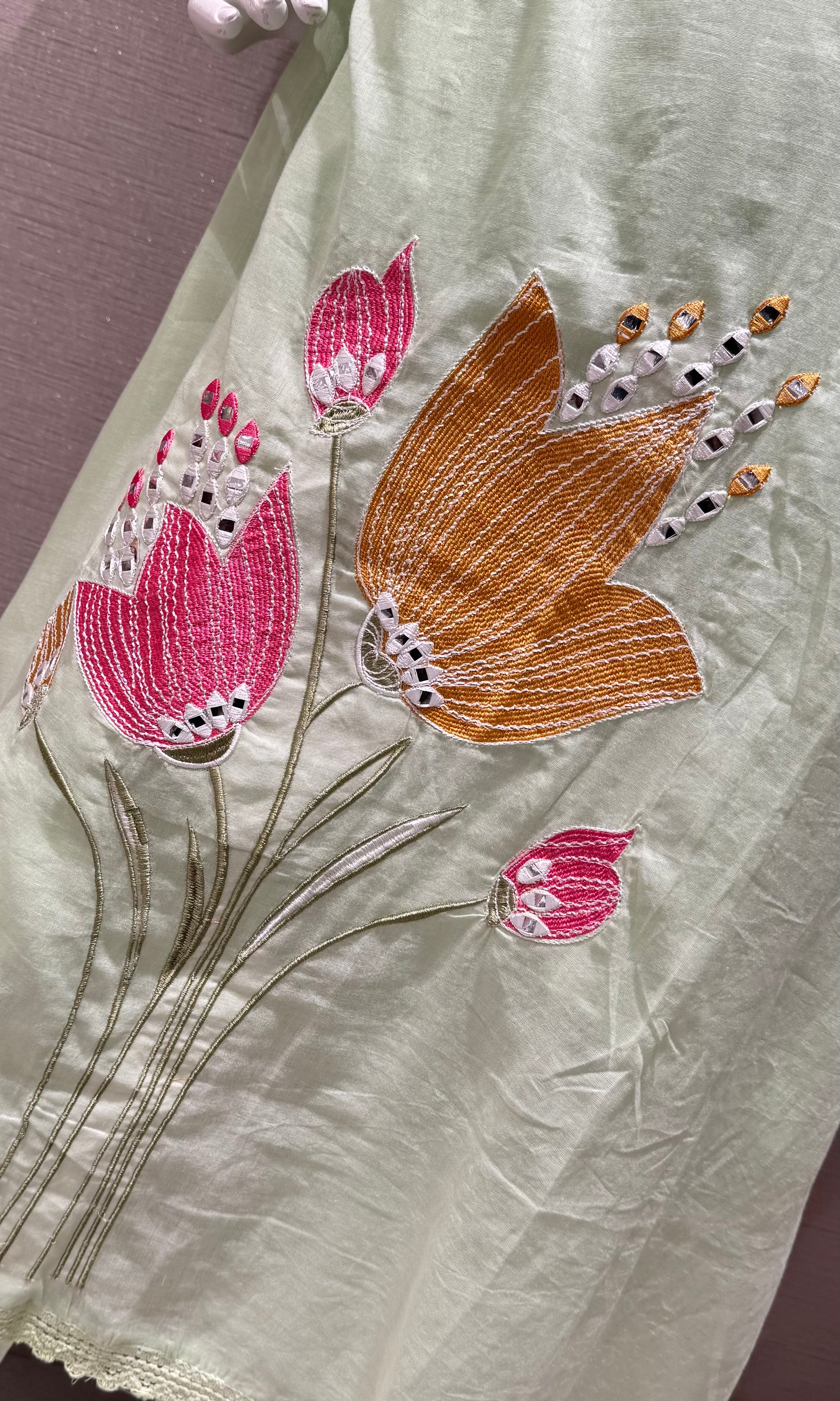Pista Green Floral embroidered kurta set