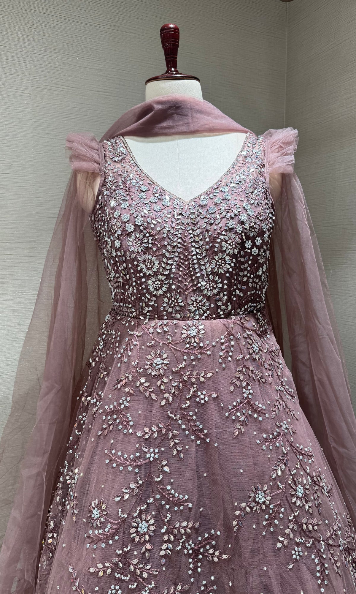 Mauve Ethereal Rose Tulle Gown with Matching Dupatta