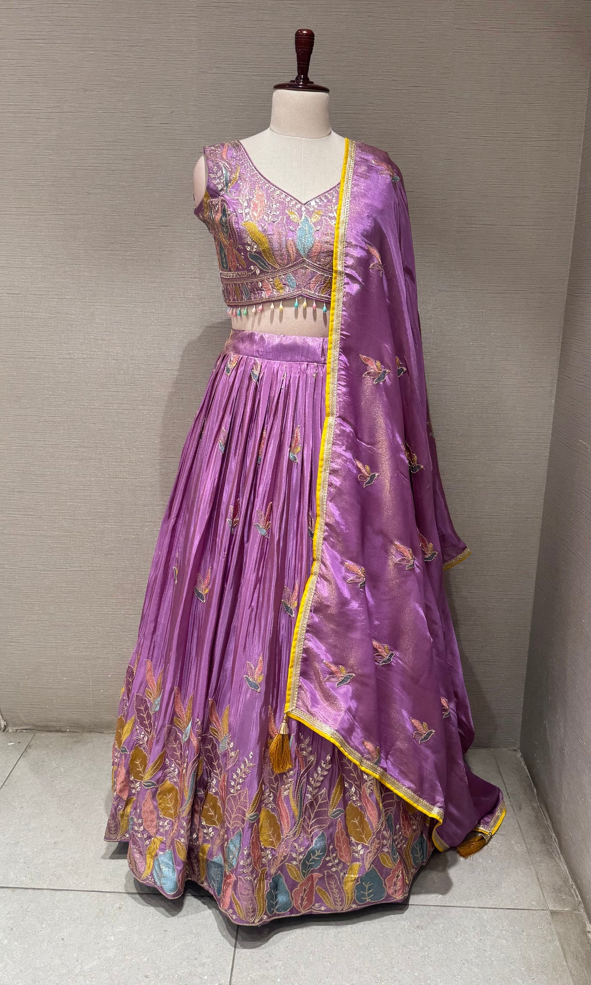 Lilac Tissue silk Floral Print Lehenga Set