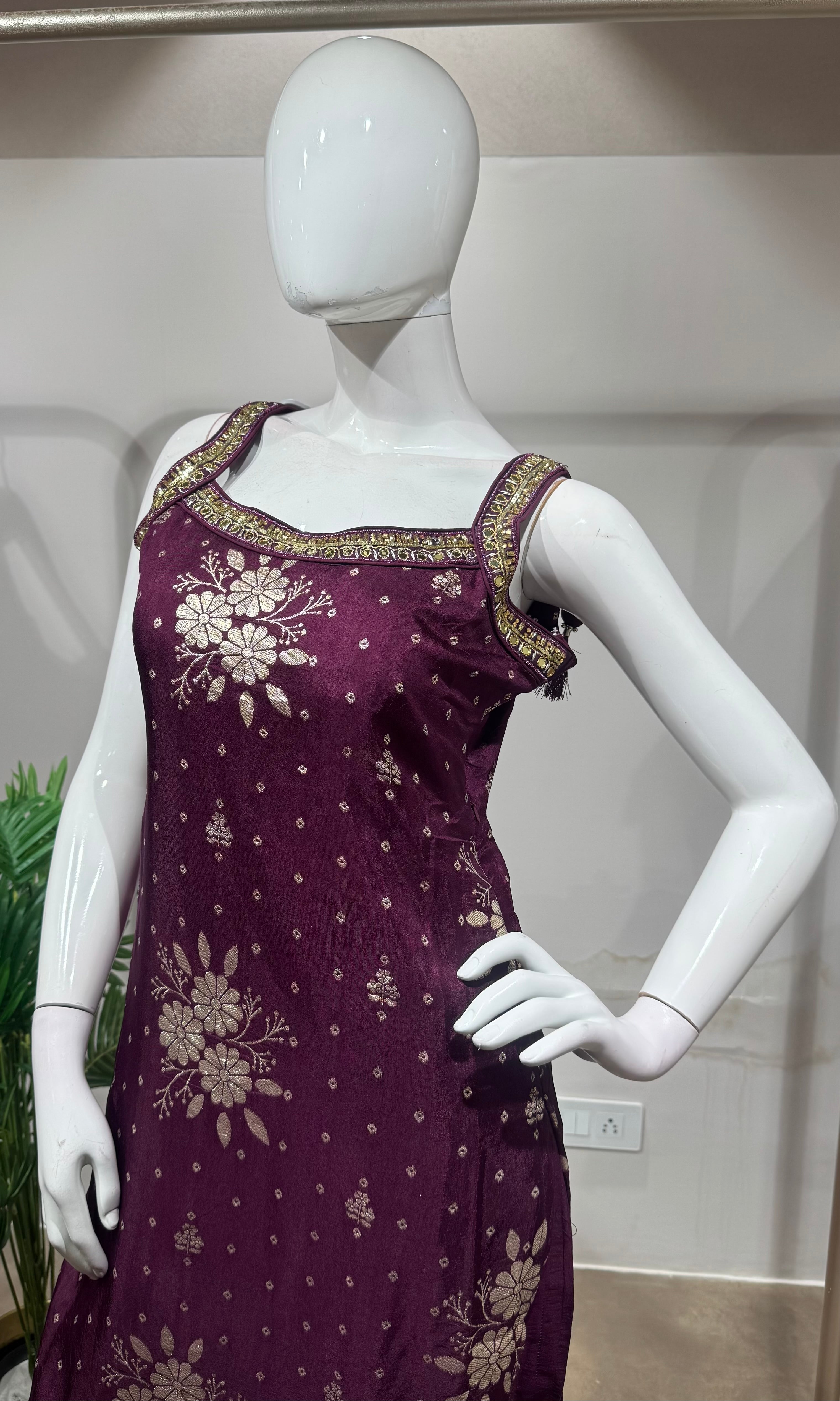 Plum wine Embroidered Silk kurta set