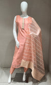 Peach kurta set with striped dupatta