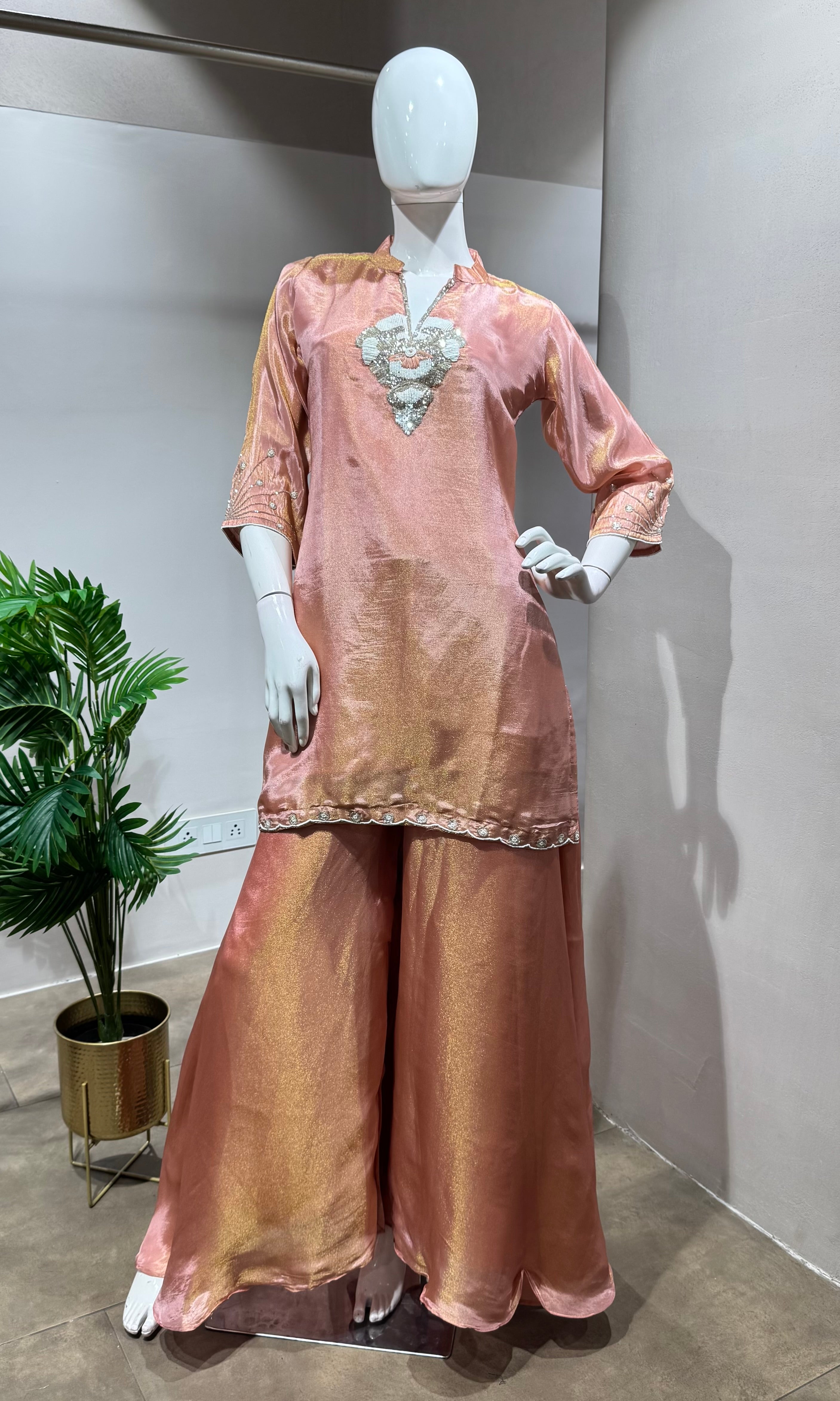 PEACH EMBROIDERED SHARARA SET