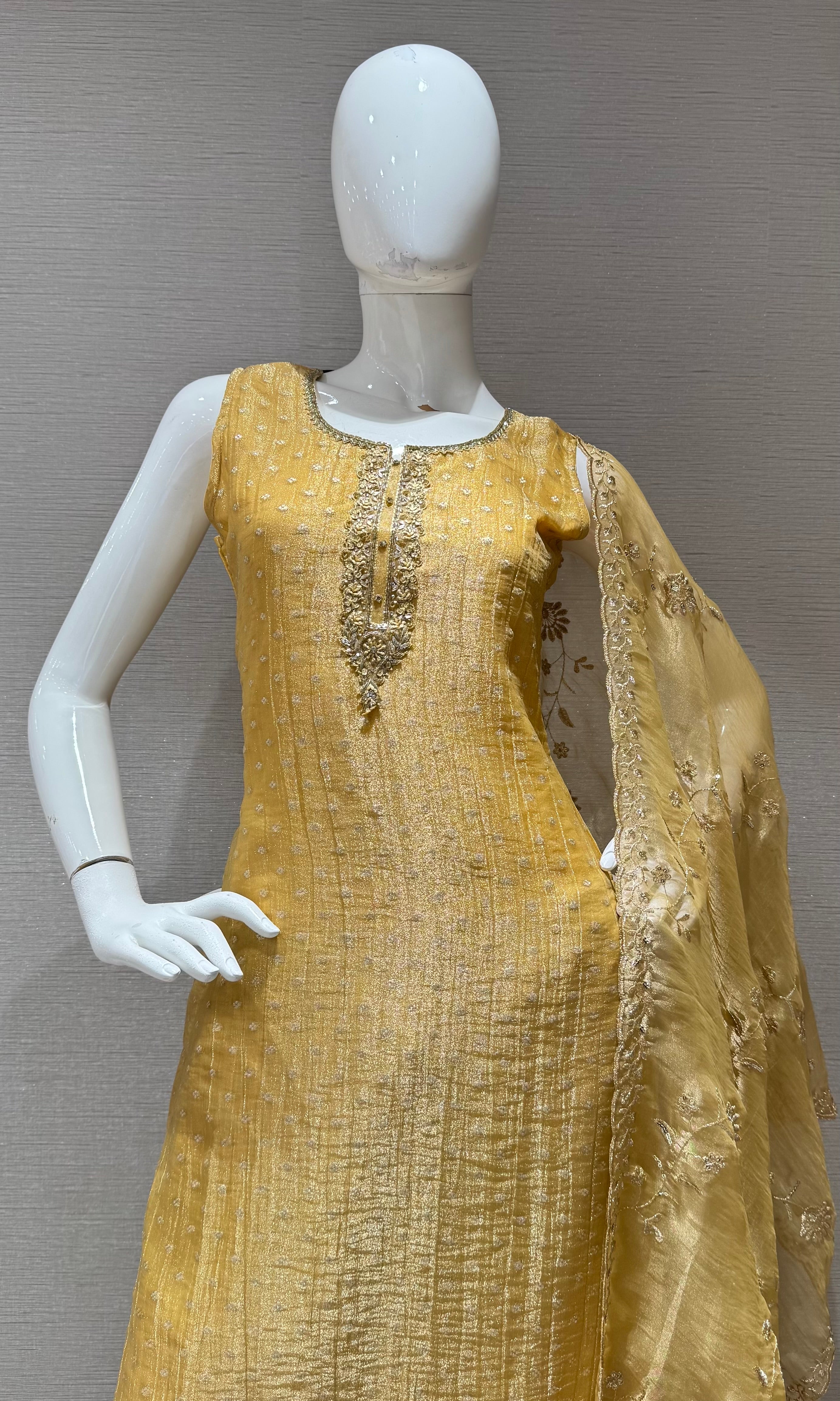 Yellow Shimmer Golden ethnic kurta set