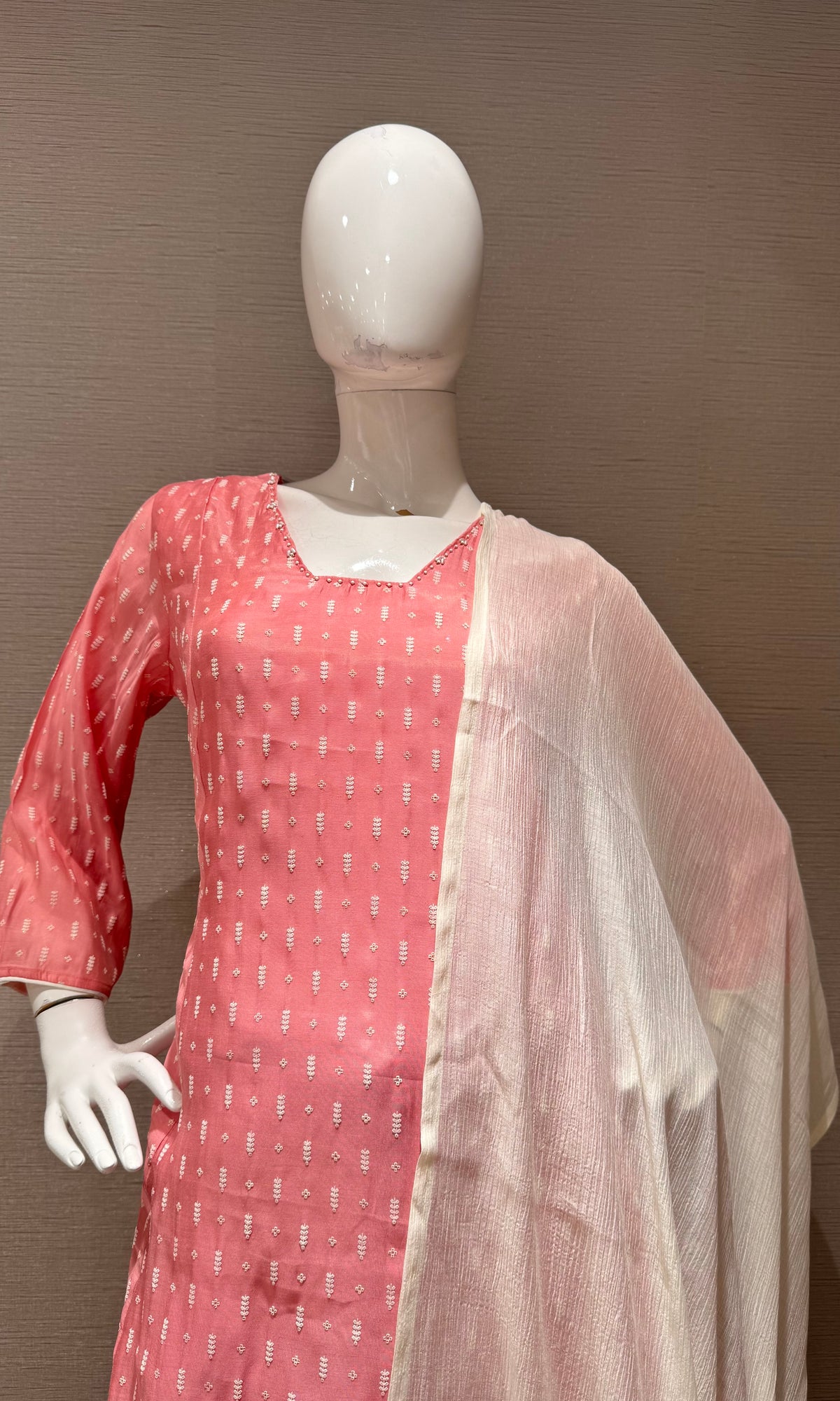 Pink cotton Kurta Set with Contrast Dupatta