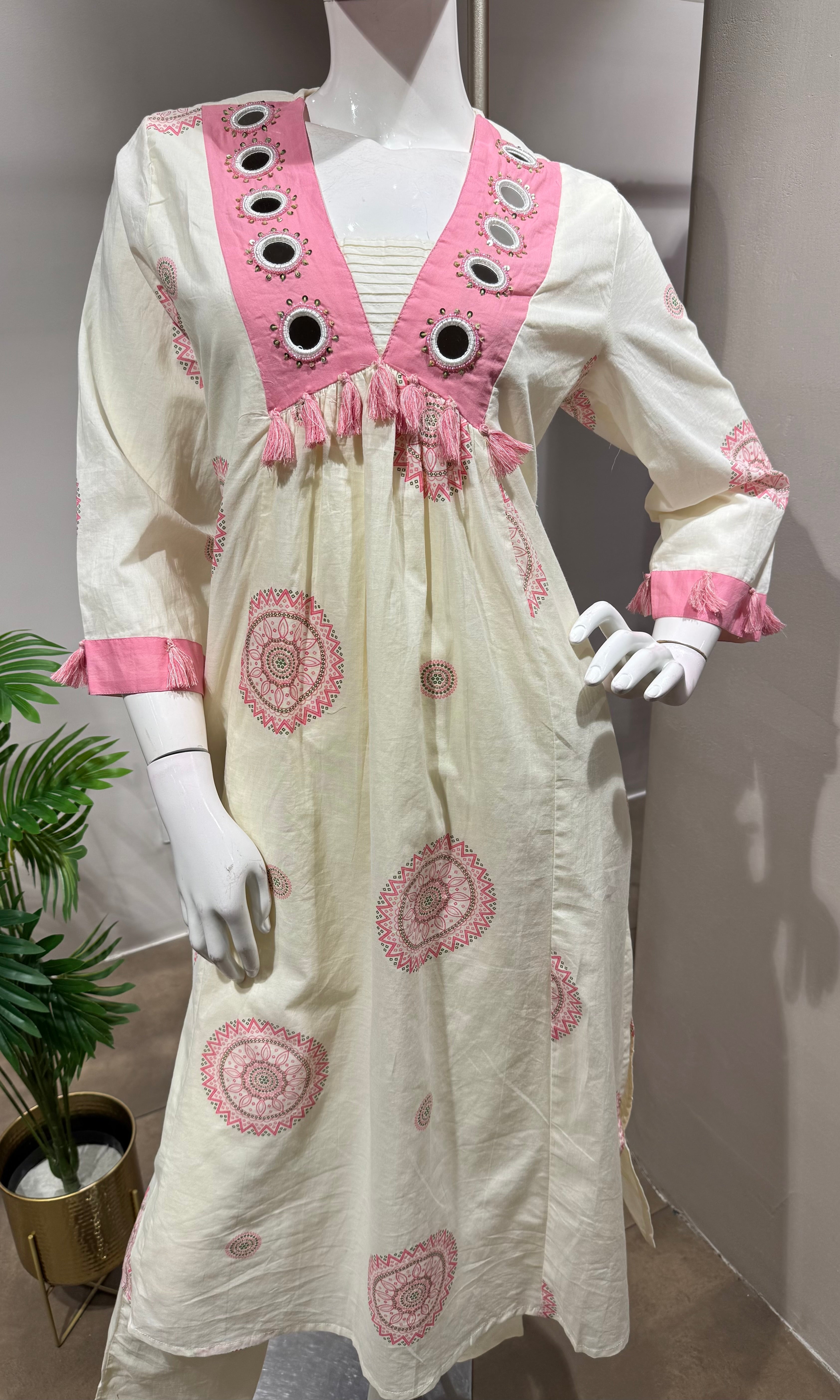 PINK Floral Block Print Cotton Kurta Set