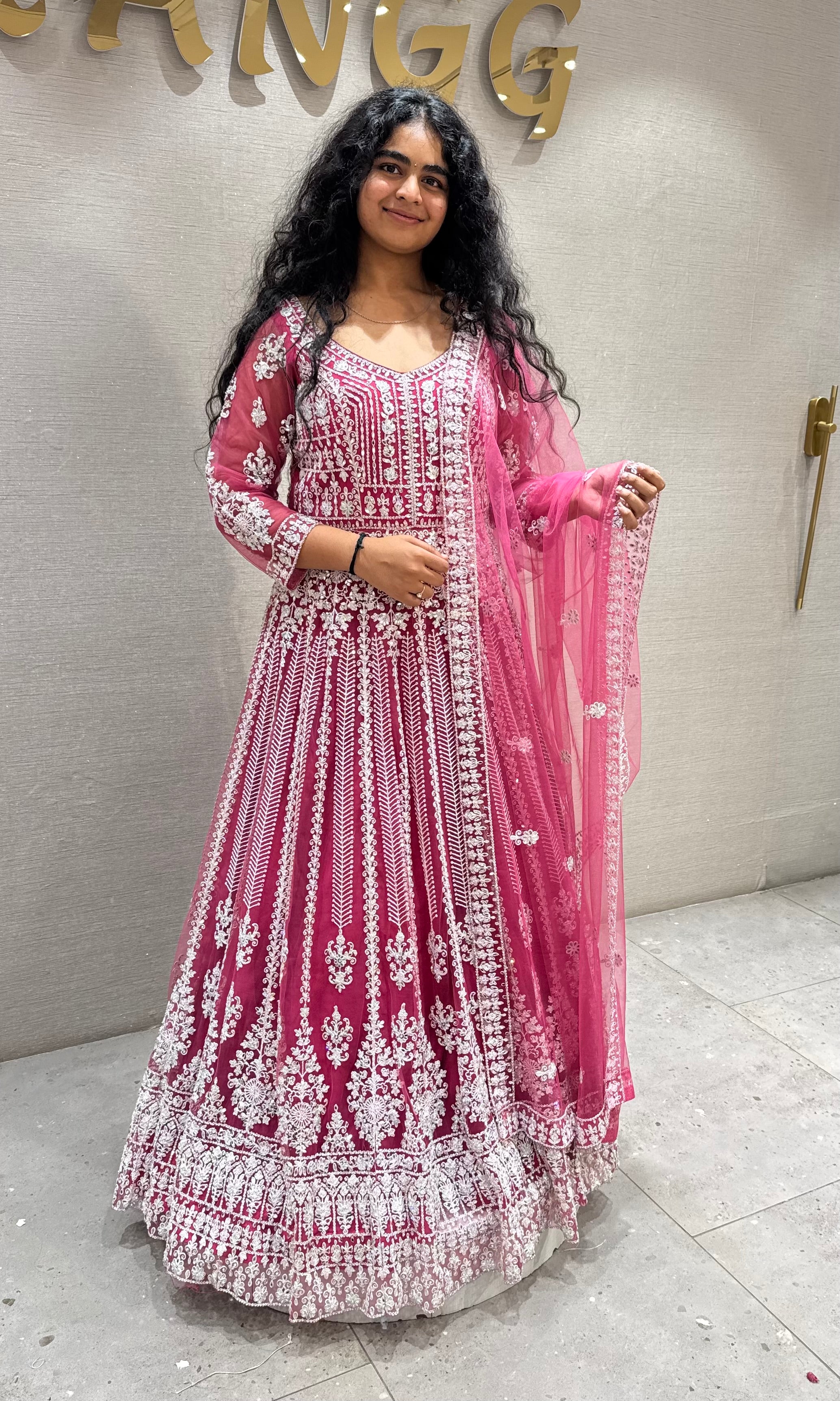 Pink Ethereal Magenta Net Wedding Gown