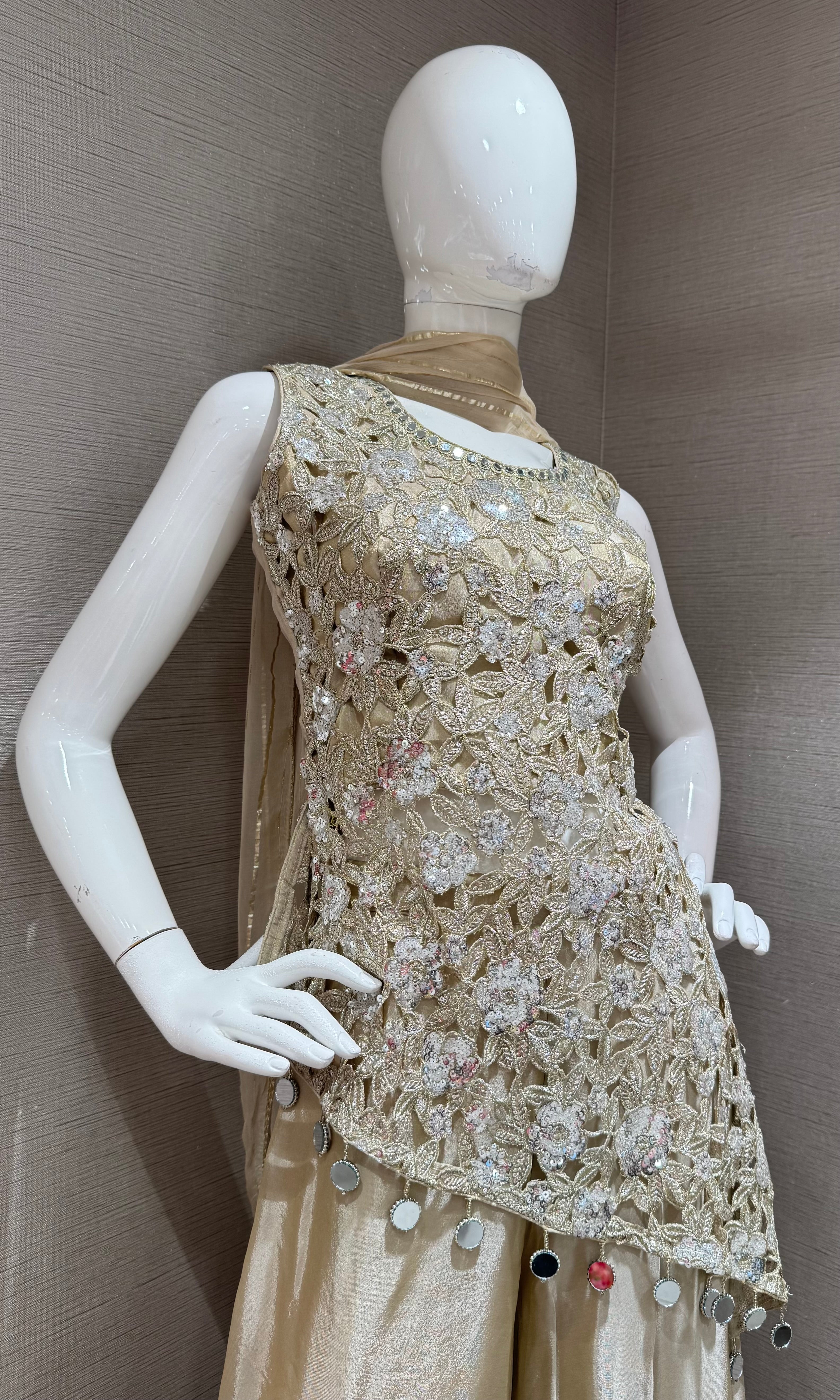 Champagne Gold Floral Ensemble Sharara set
