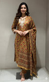 MUSTARD YELLOW printed EMBROIDERED KURTA SET