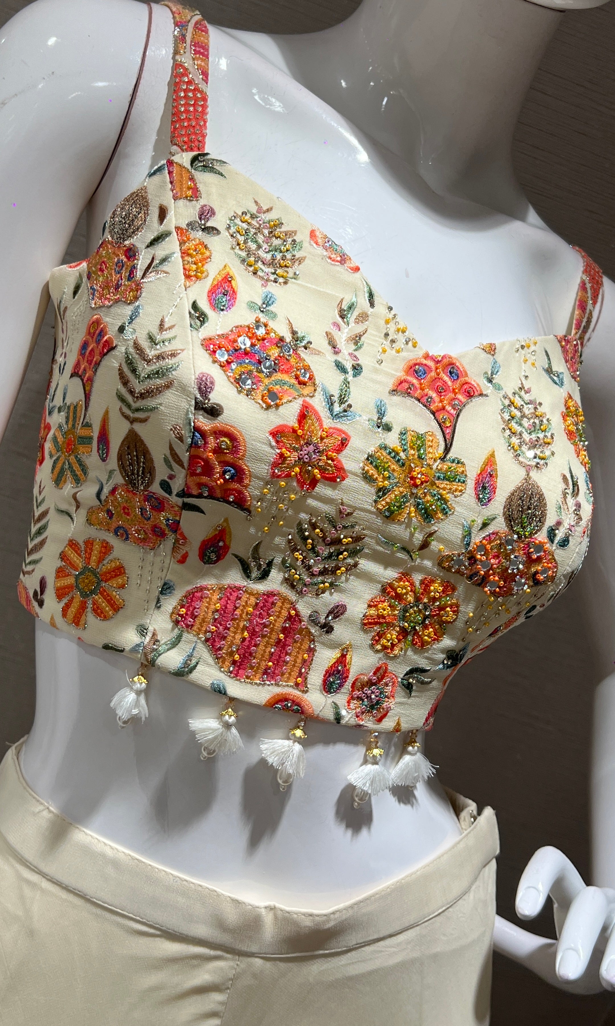 Ivory Floral Crop Top with Jacket and Palazzo