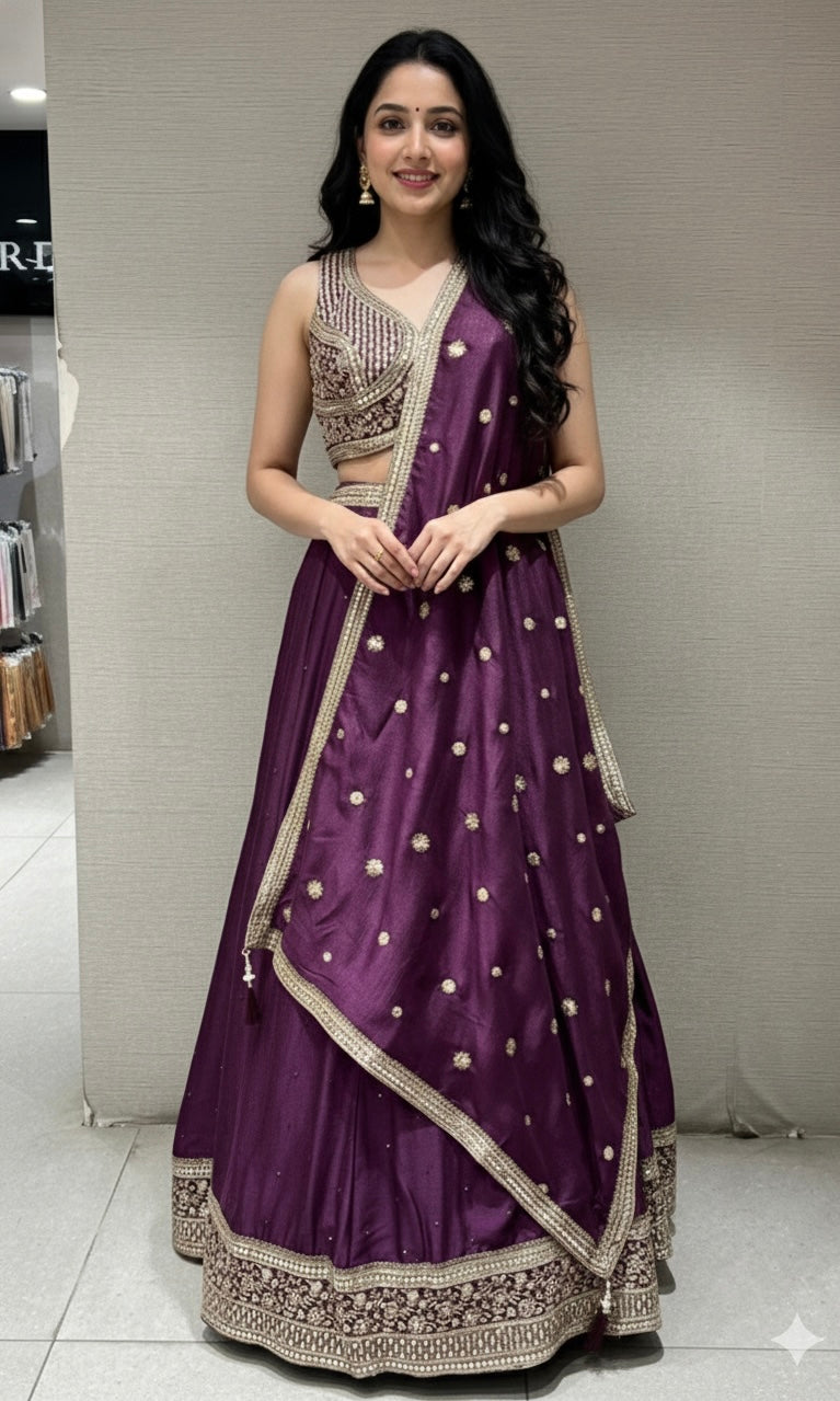 Wine GOLD EMBROIDERED Lehenga