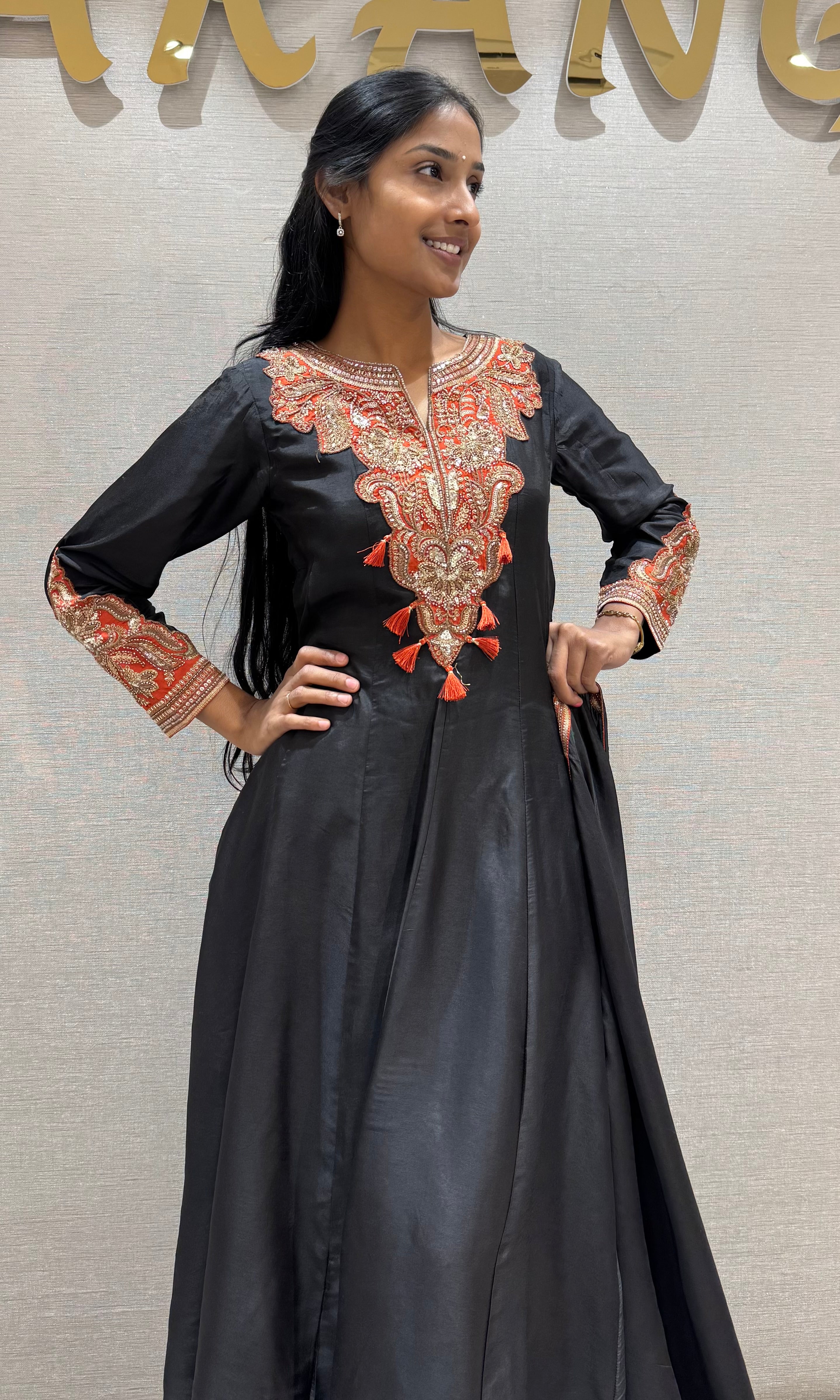 Black Floral Elegance anarkali with palazzo pants