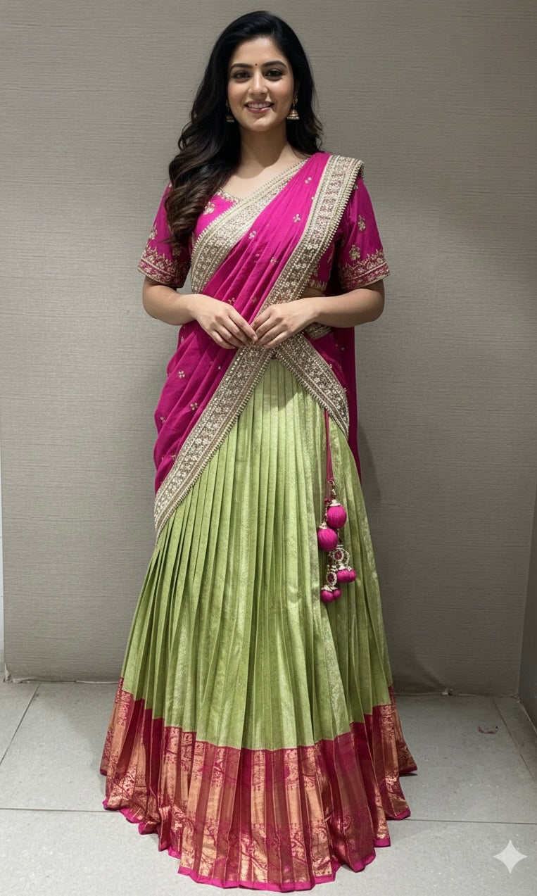 Rani pink pattu Lehenga