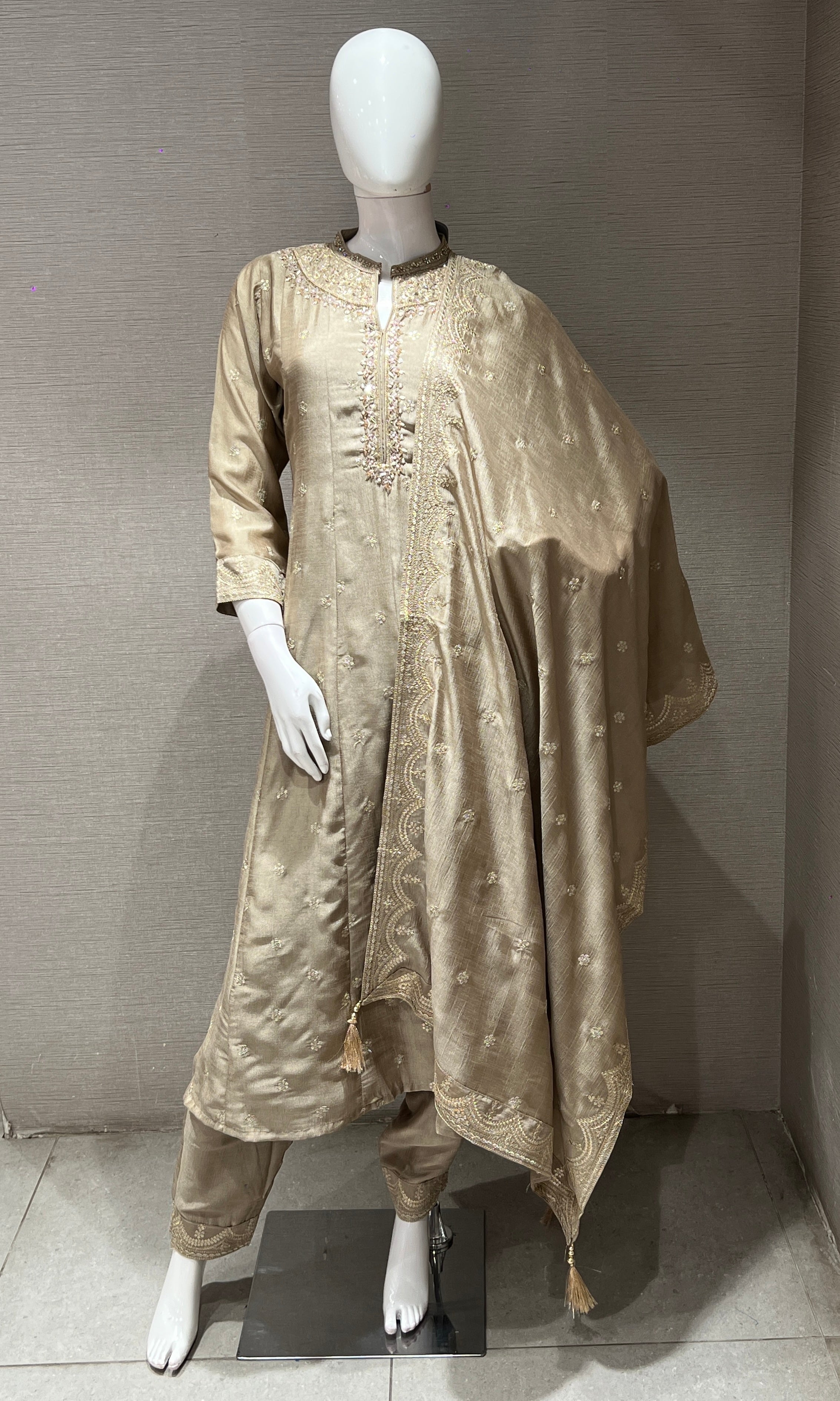 Grey EMBROIDERED Anarkali KURTA SET