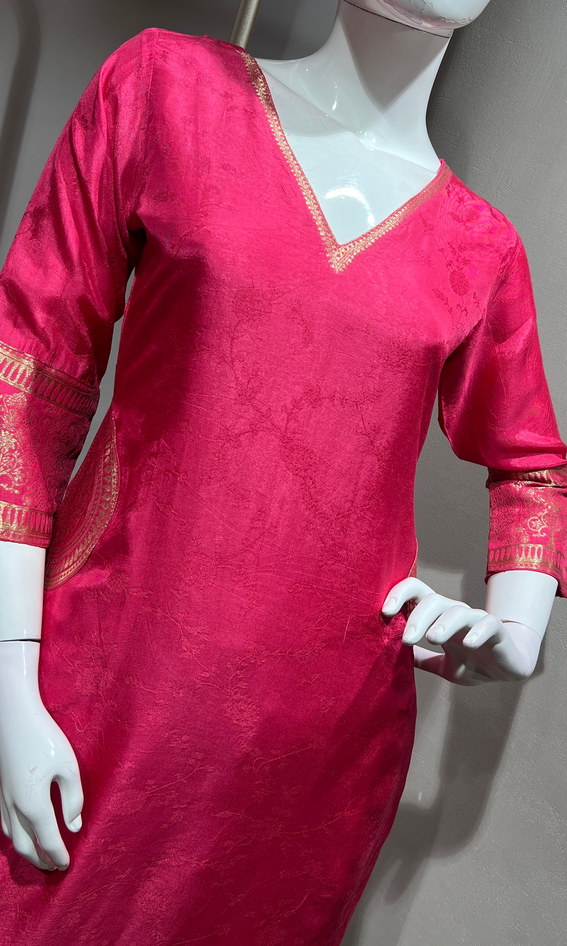 Pink Silk Kurta Set with Banarasi Border
