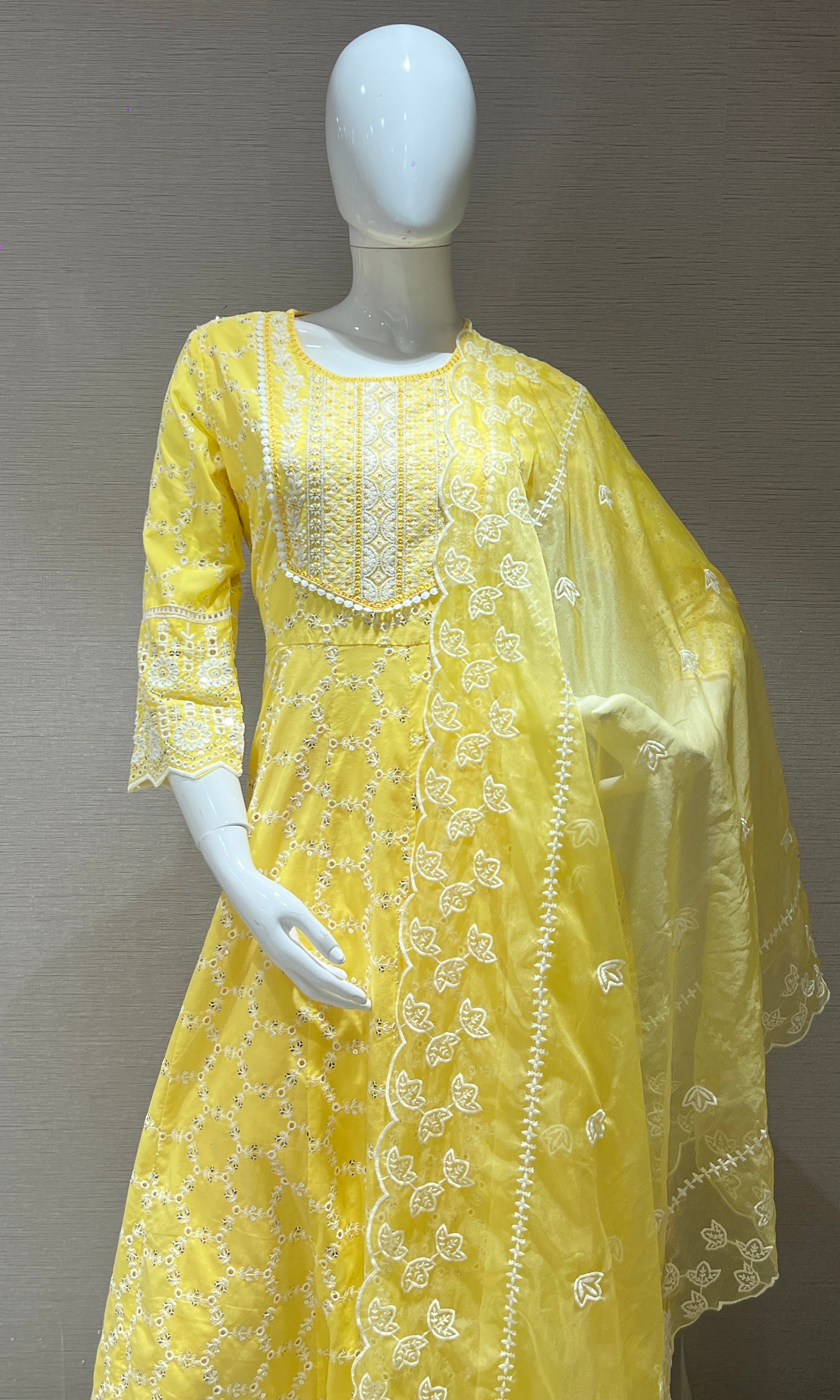 Yellow cotton Anarkali