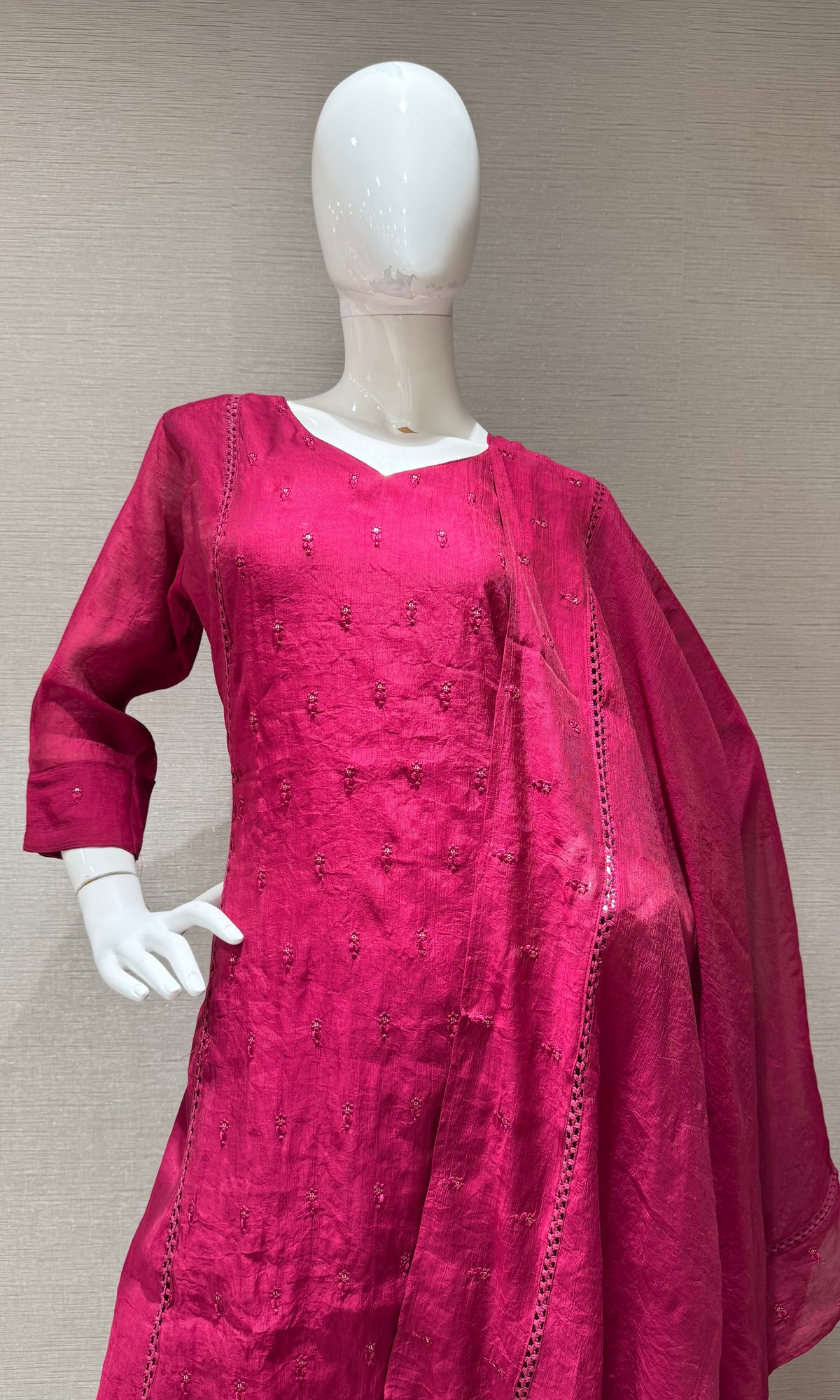 WINE Mul Chanderi Kurta Set with Dupatta