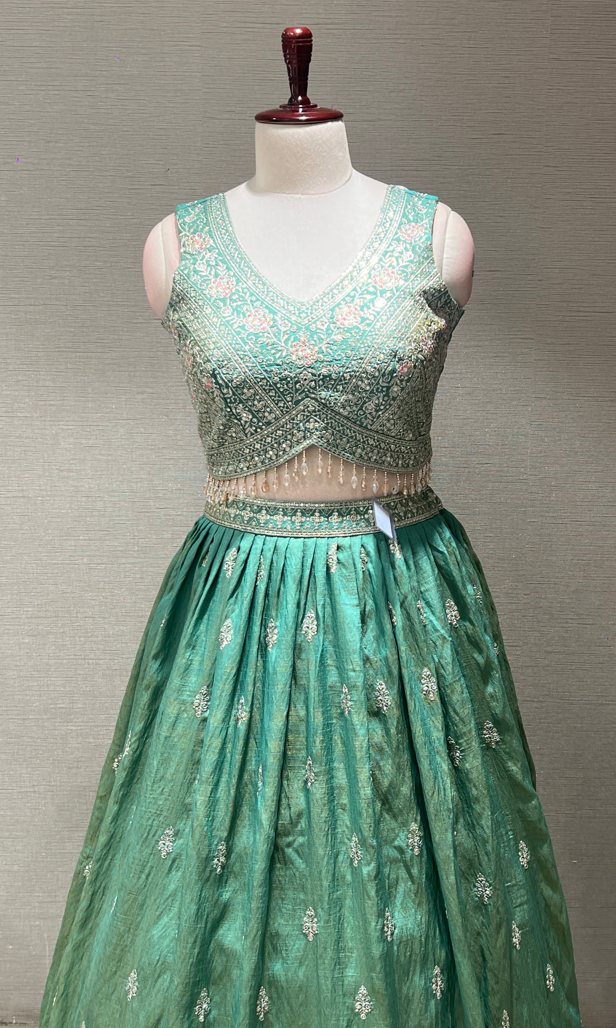 Sea Green Embroidered Sequinned Lehenga