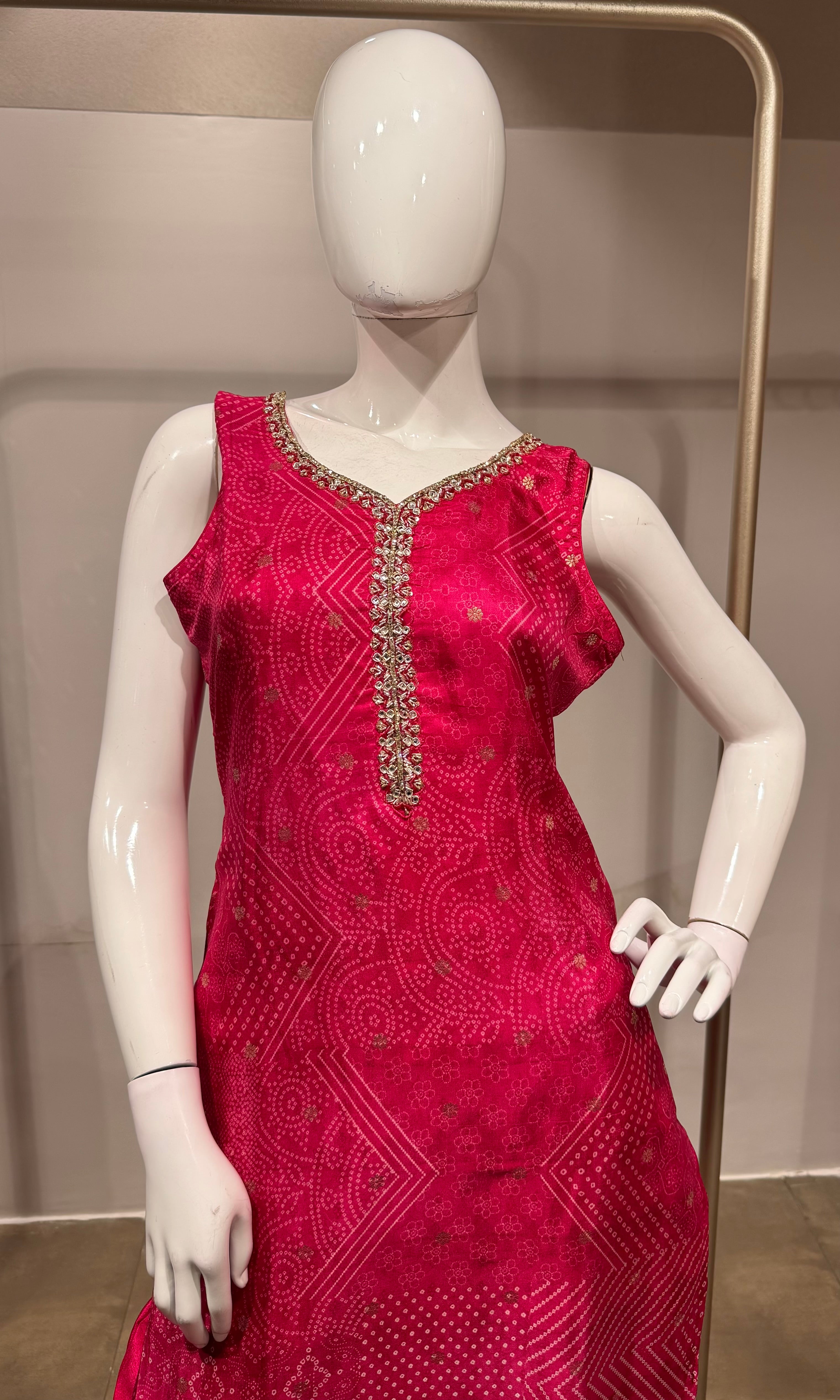 pink Bandhej Kurta set
